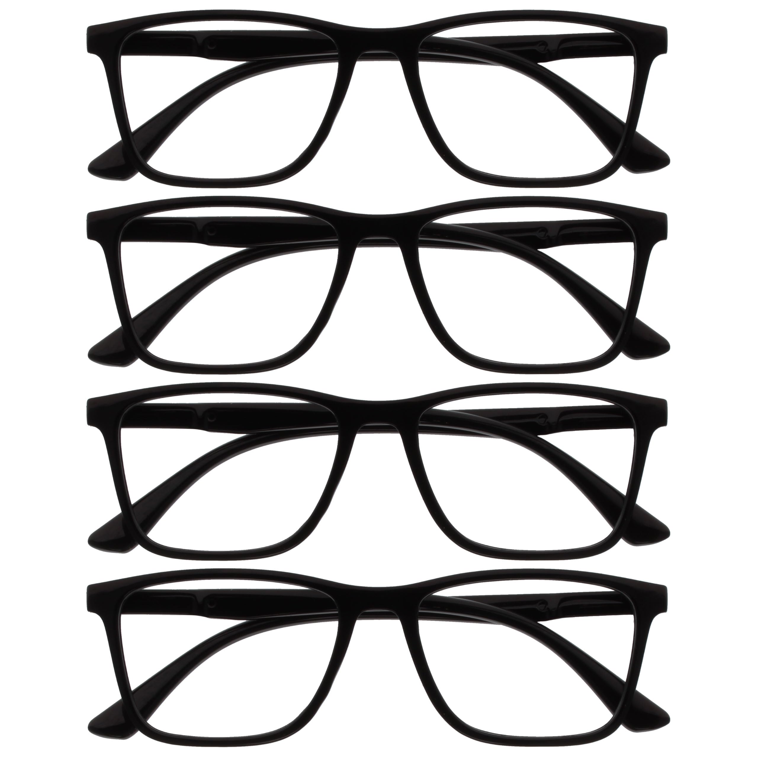 OPULIZE NYX Blue Light Blocking Reading Glasses - Anti-Glare Computer and Gaming Eyewear - 4 Pack - UV and Eyestrain Protection - Rectangular Frame - Black - Men Women - + 0.00