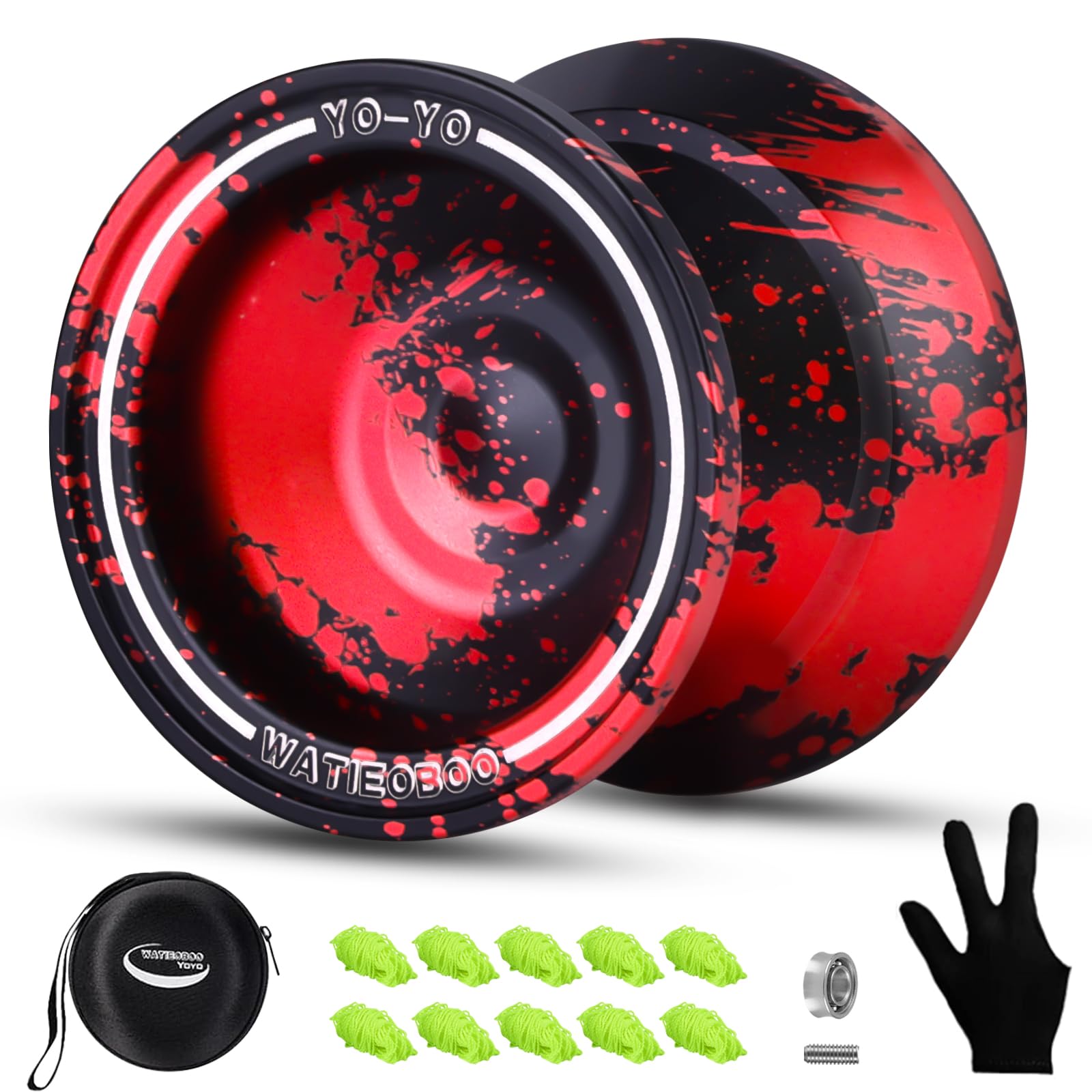 Upgraded WATIEOBOO 7 Metal Yoyo - Dual-Function Responsive/Non-Responsive Professional Trick yoyo, Suitable for yoyo Beginners to Advanced Players (Black/red). Includes Spare String and yo-yo Bag.