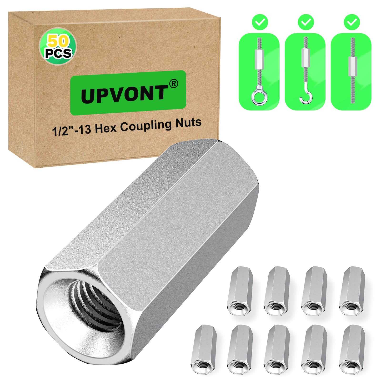 UPVONT Hex Coupling Nuts, Rod Coupling Nuts 1/2