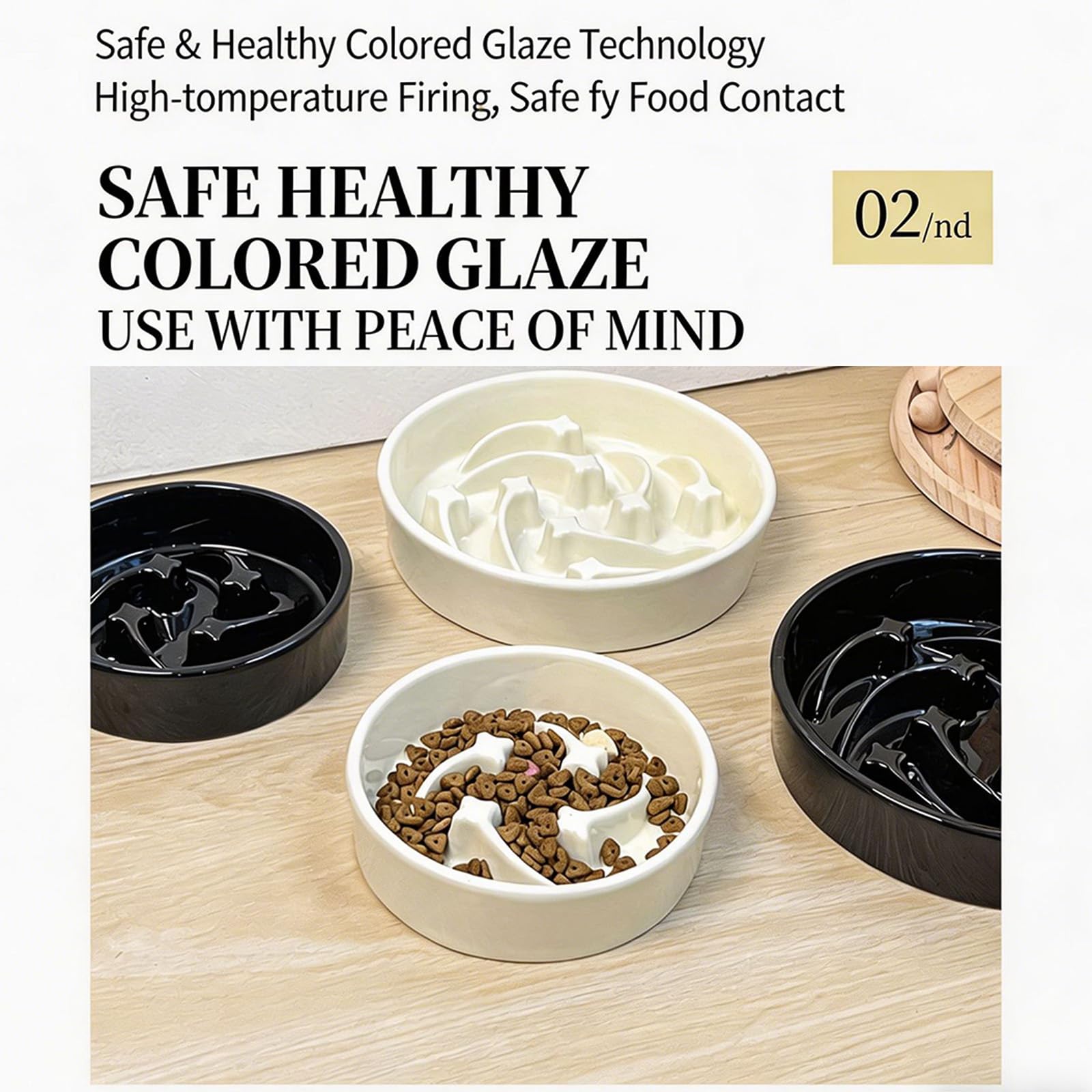 Mangiatoia antiscivolo per animali domestici con base antiscivolo per cani e gatti ciotola in ceramica antiscivolo per mangiare lentamente ciotola per cani e cani di piccola taglia