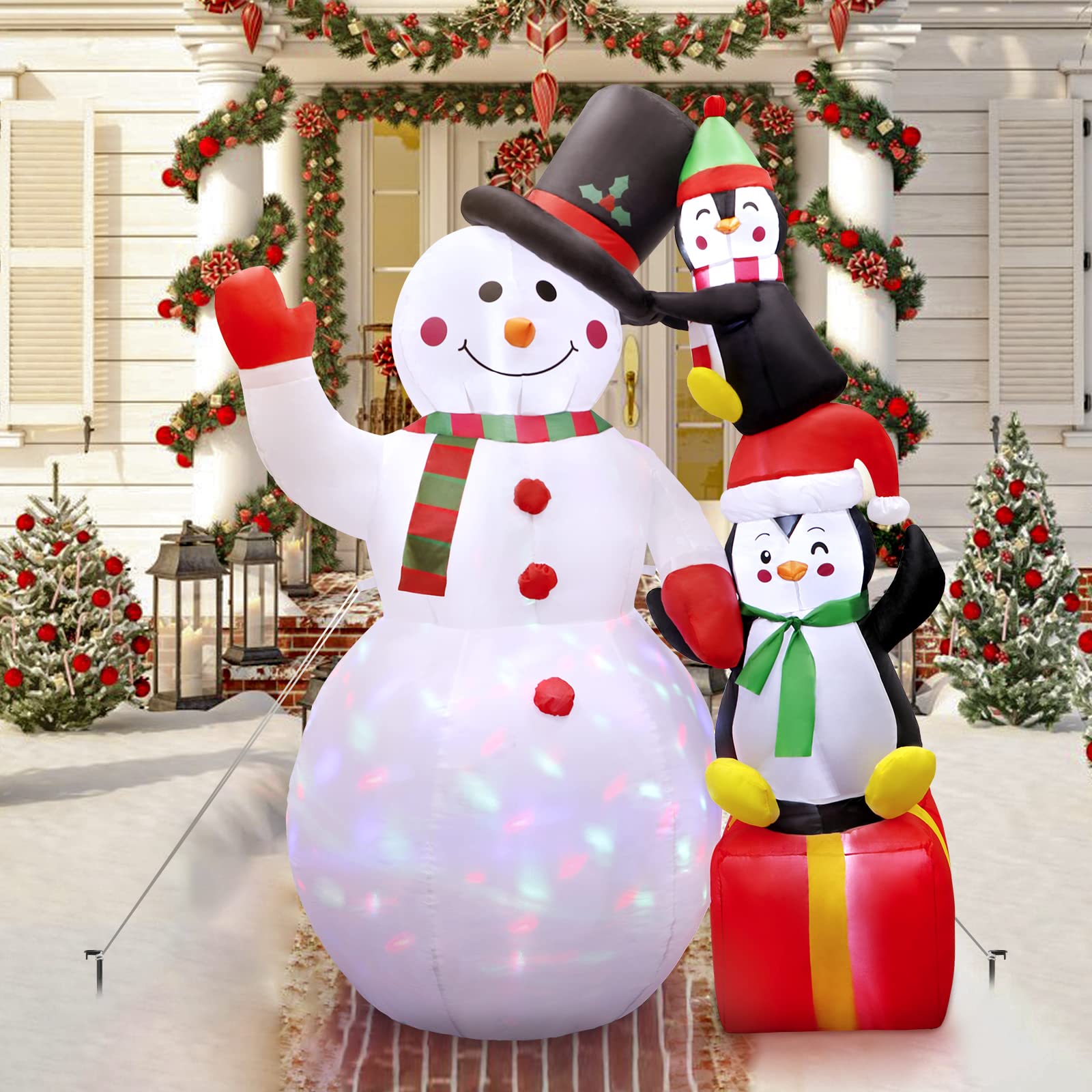 OurWarm Decorazione all'aperto gonfiabile del pupazzo di neve di Natale di 6FT con 2 pinguini