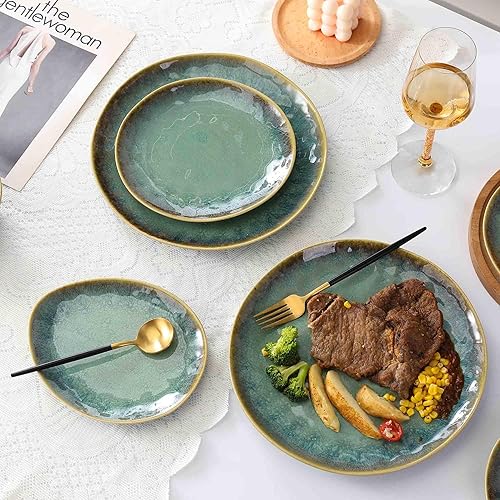 Miniatura 5 de Henten Home Platos de cerámica para postre, juego de 4 platos de aperitivos en forma de gota, platos de porcelana de 6.75 pulgadas, plato de