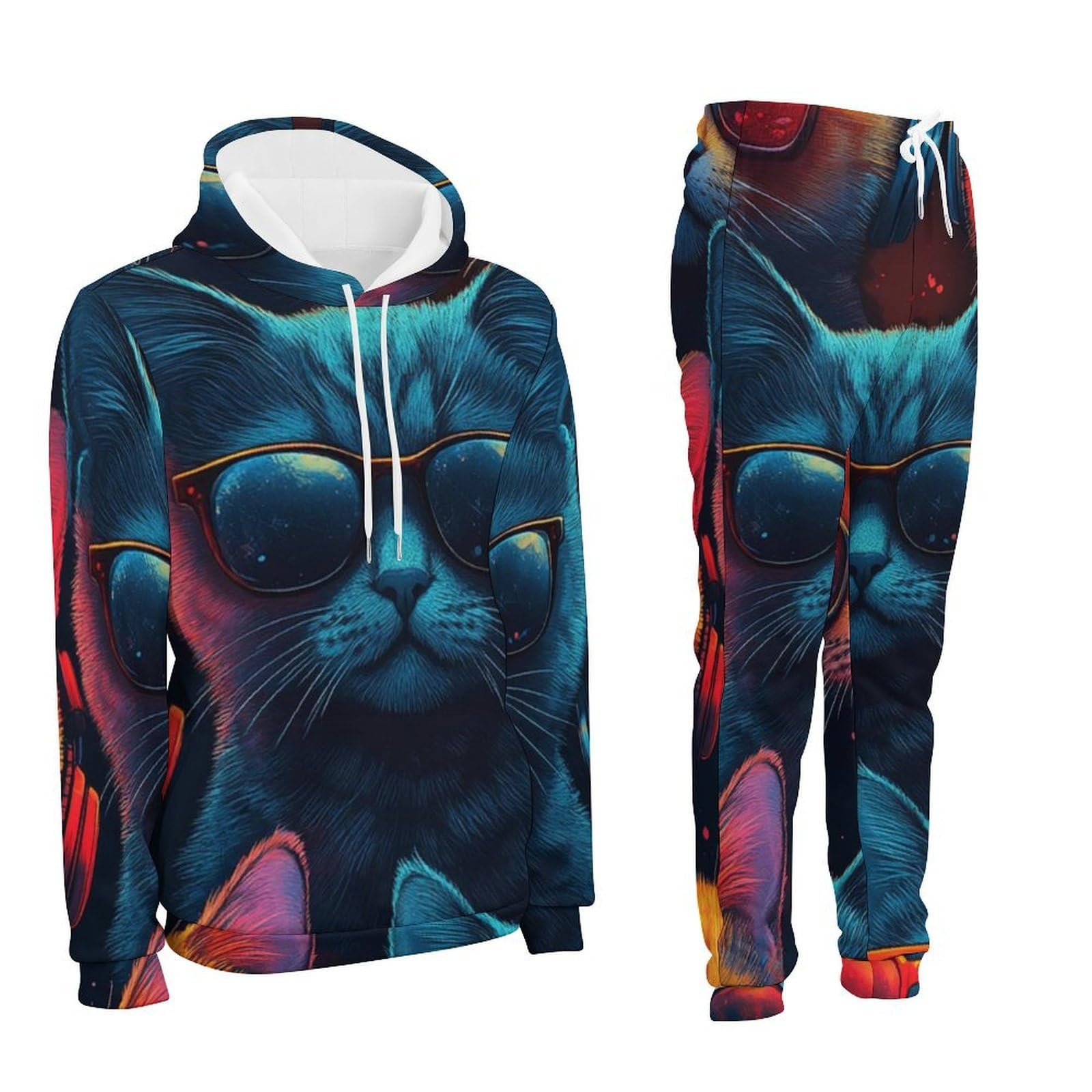 Felpa con cappuccio da uomo con stampa viola 3D Set Casual Pullover tuta