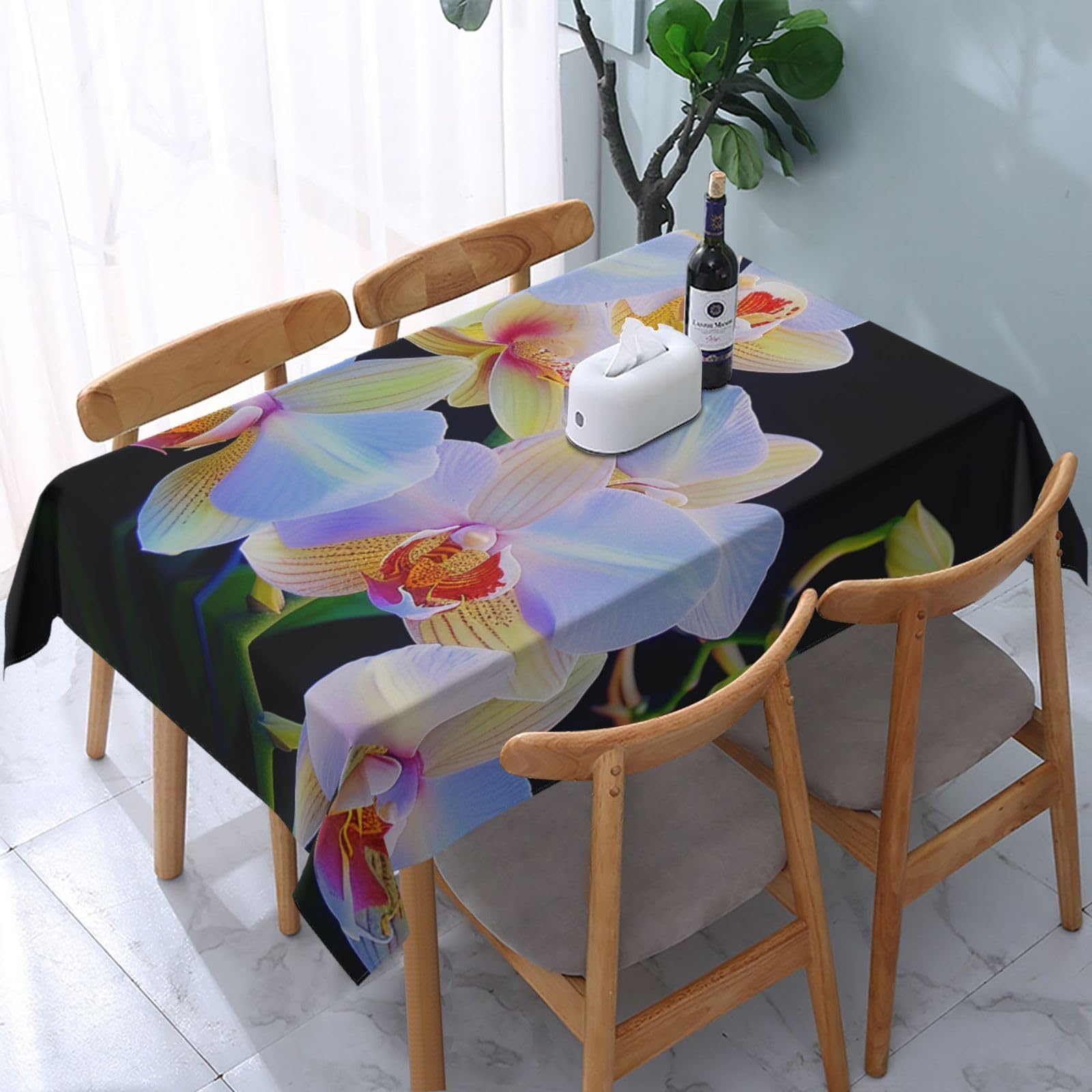 WPKJU Orchids Print Printed Tablecloth Water Resistant Table Cover Washable Rectangle Table Cloth for Tables 54x72 in