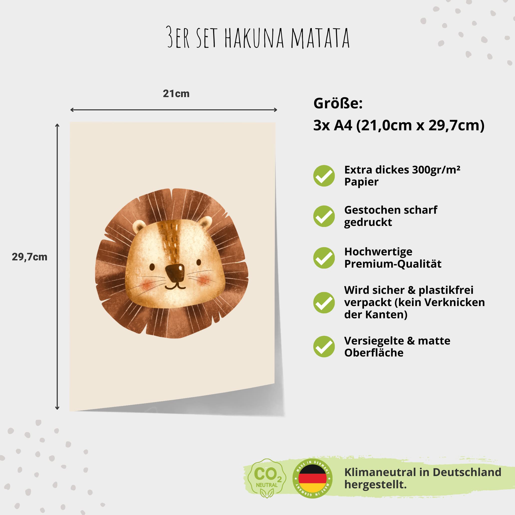 MeinBaby123 Zestaw plakatów 3 DIN A4 | obrazy ścienne do pokoju dziecięcego | dekoracja | prezent na narodziny | plakat ścienny premium (Hakuna Matata A4)