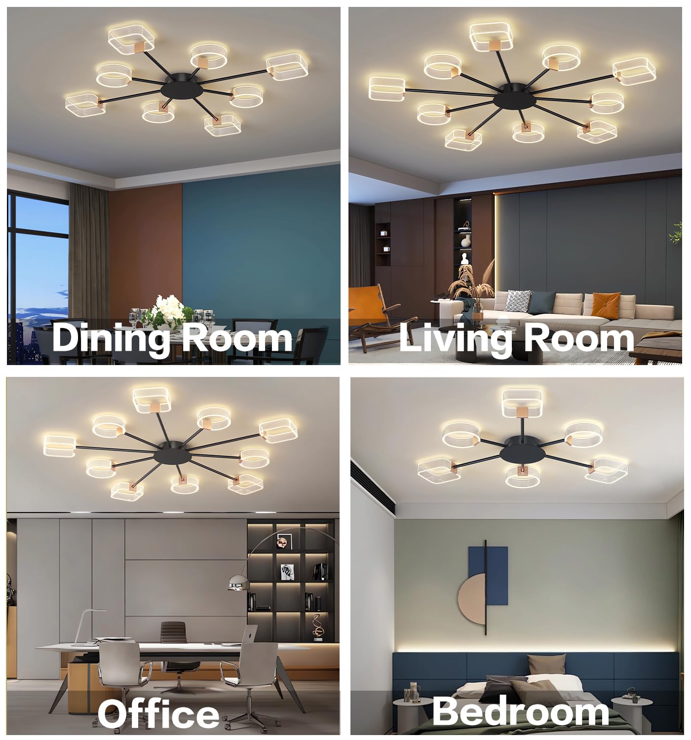Moderne LED-Deckenleuchte Wohnzimmer Dimmbare Deckenbeleuchtung 10 Kopf Acryl Deckenleuchten mit Fernbedienung Büro Deckenlampe für Esszimmer Schlafzimmer Küche Kronleuchter (Schwarz 10 Köpfe Φ116cm)