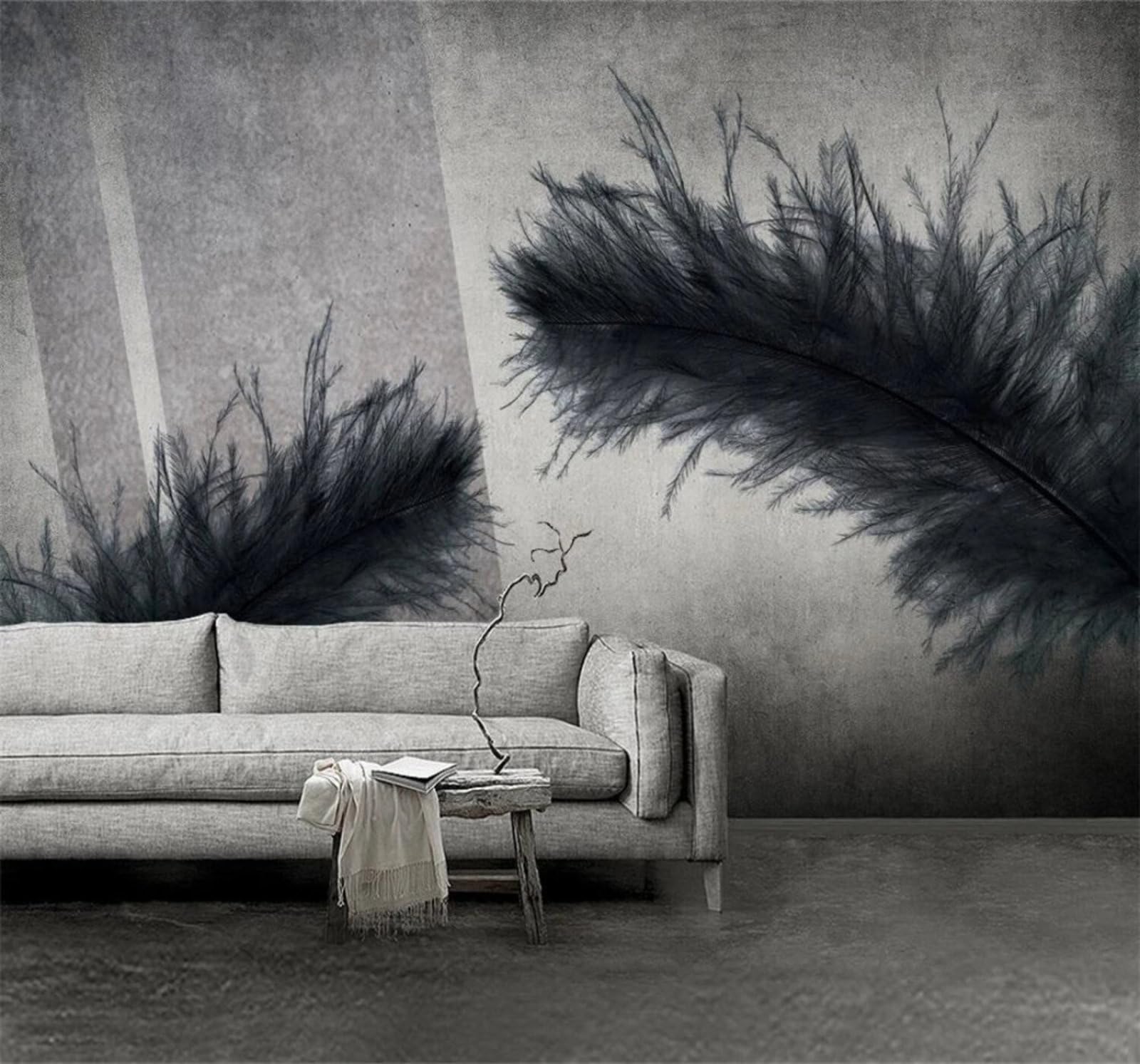 Wallpaper-3D-Xlm 200Cm×140Cm(B×H) Minimalism Retro Creative Black Feathers 3D Wallpaper Easy Install Feature Office Living Room Sofa Bedroom Tv Background Wall Decoration-200Cm×140Cm