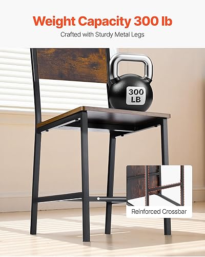 Miniatura 4 de VEVOR Juego de 2 sillas de comedor, sillas de madera con marco de metal y respaldo, silla auxiliar de cuero fácil de montar, silla moderna de nogal