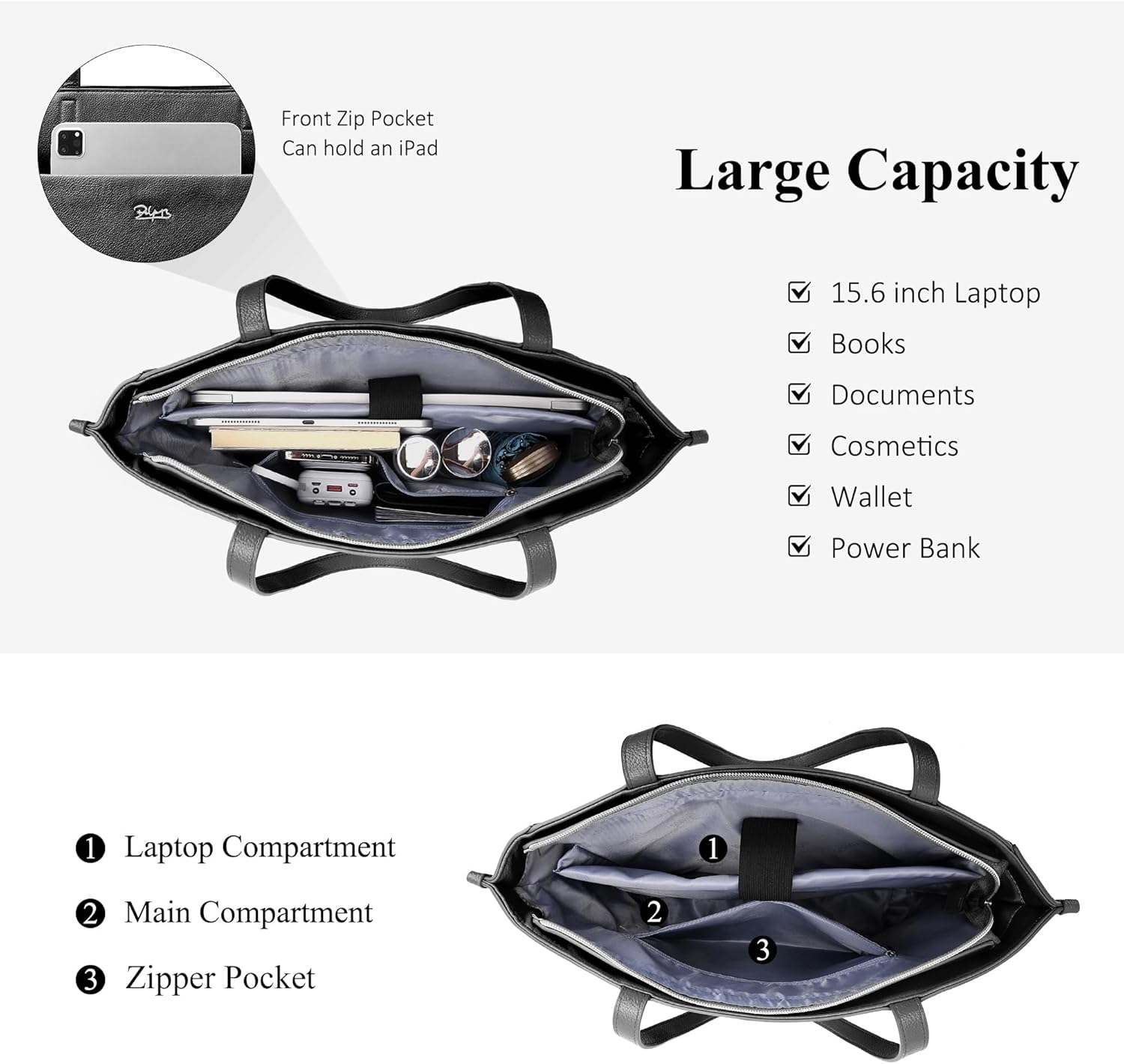 BOYATU Designer Tote Bag for Women: Vegan Leather Shoulder Handbag with 15.6" Zipper Compartment for Elegant Work Travel - Image 4