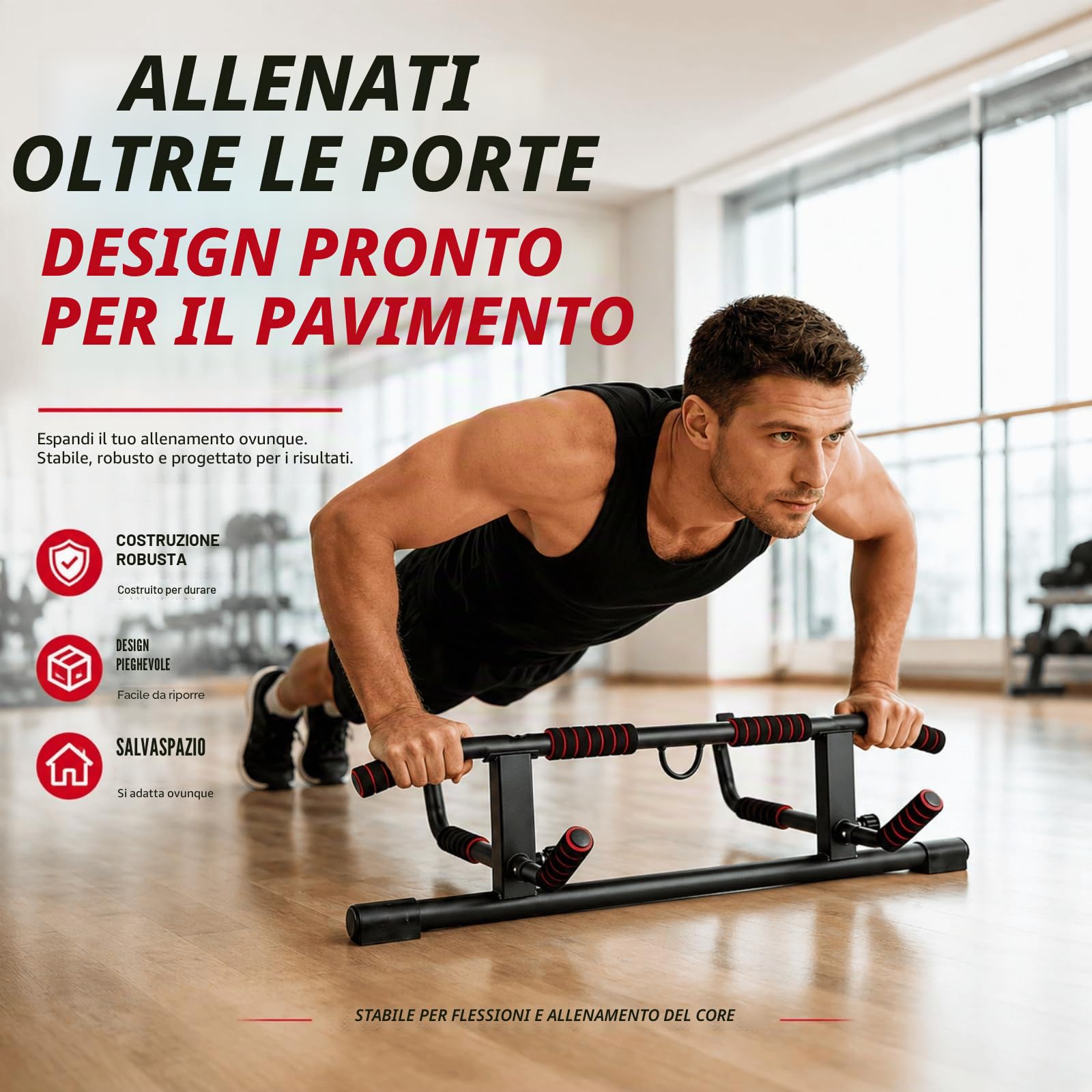 Barra per Trazioni da Porta Senza Installazione, Pull Up Bar | 8 Impugnature Regolabile, Sbarra Trazioni Palestra in Casa (59-92cm)