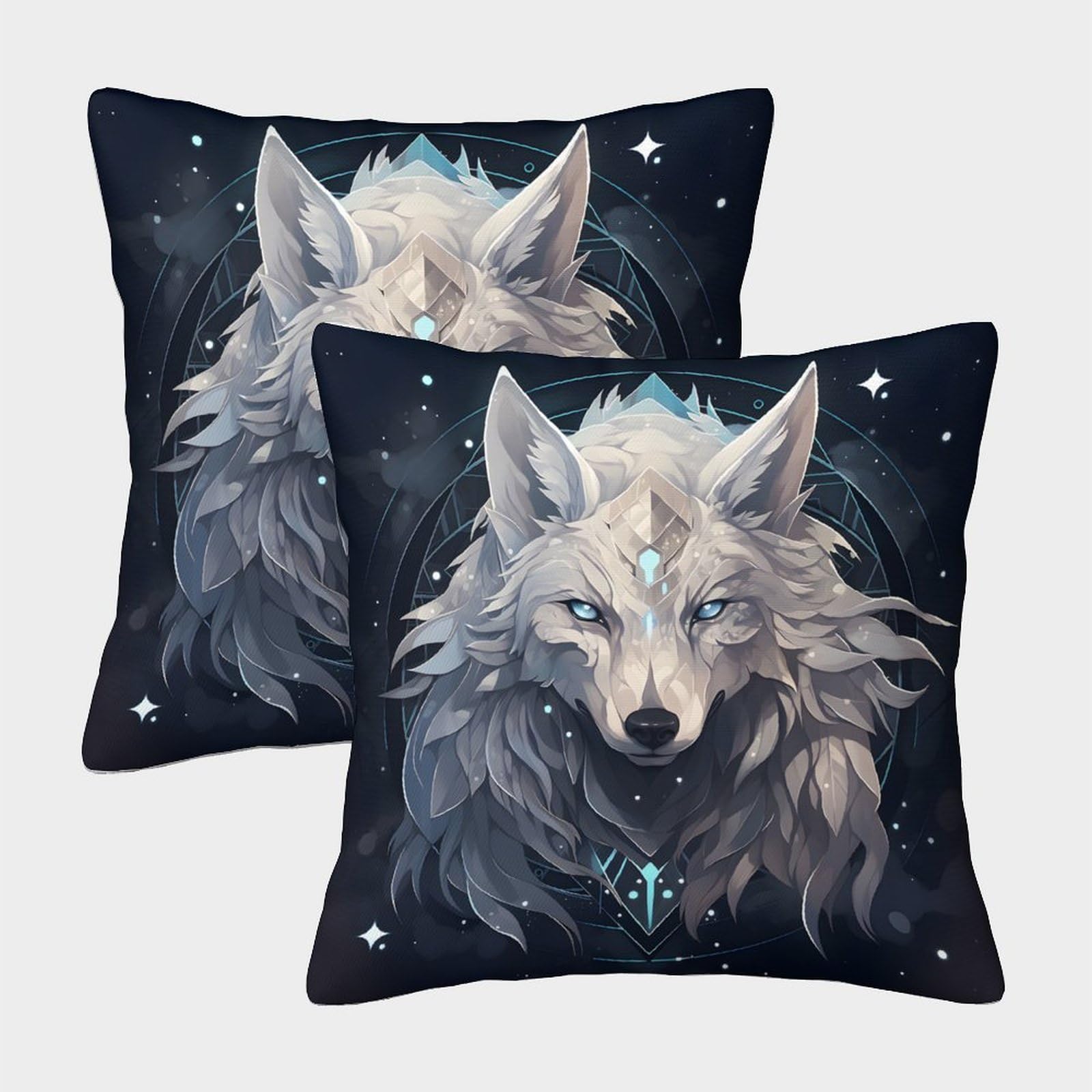 QFVANSIYO Moon Wolf 3D Printed Pillowcase Microfiber Bedroom Decor Night Wolf Pillow Cover Soft Breathable for Home 40x40cm