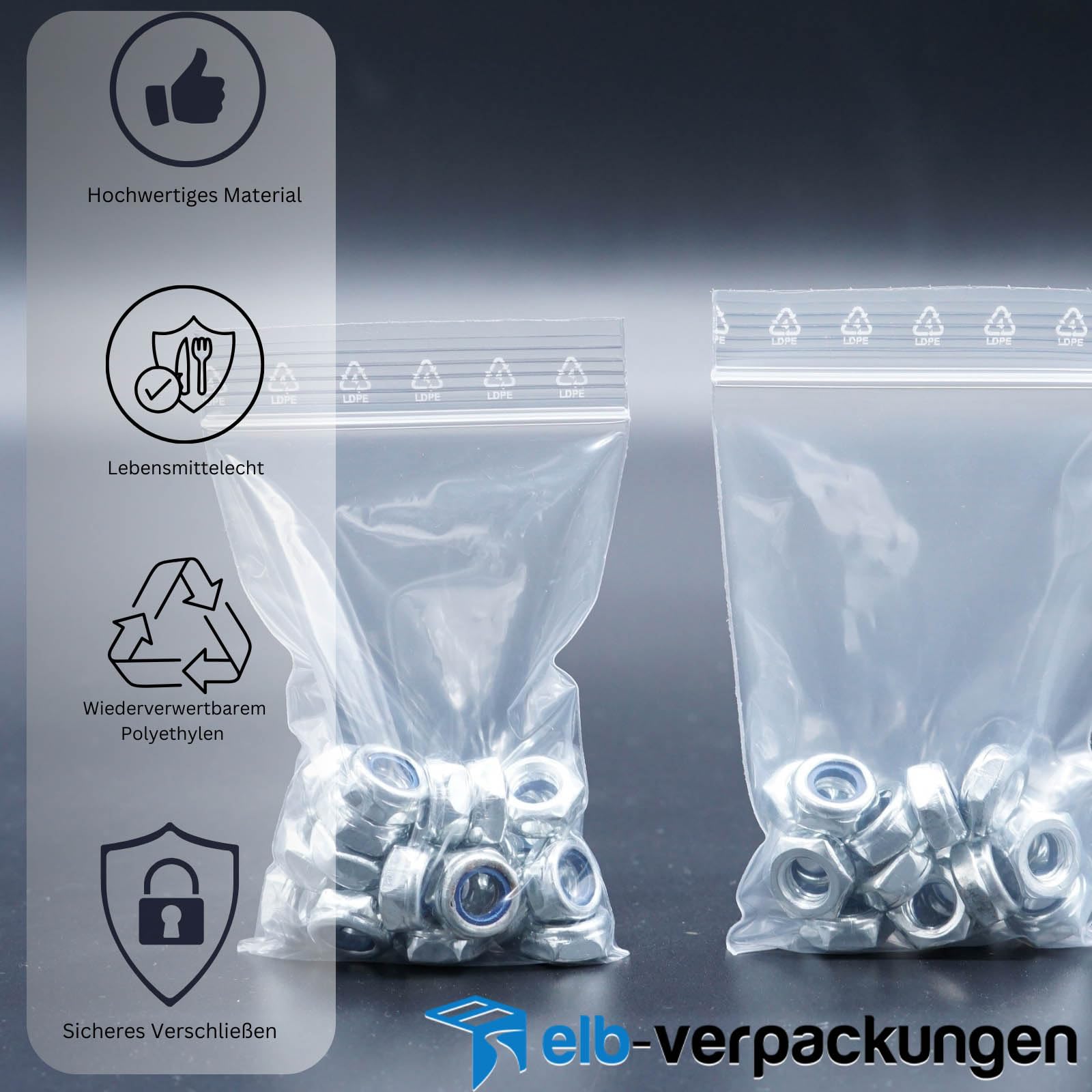 ELB | Druckverschlussbeutel ZIP Beutel mit 90 my Folienstärke - 300 x 400 mm - 500 Stück - Verschlussbeutel - Transparent - Wiederverschließbar - Folienbeutel LDPE