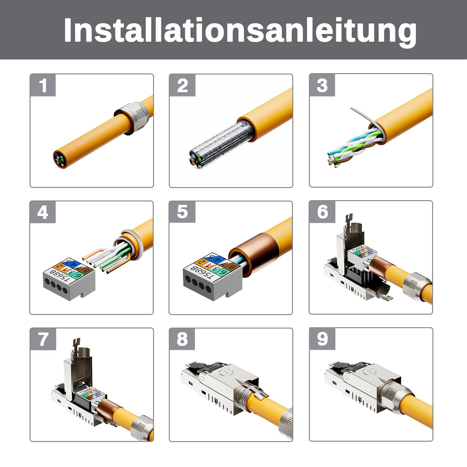 FGB Lot de 12 connecteurs réseau RJ45 CAT7 10 Gbit/s 600 MHz | Connecteur RJ45 blindé sans outil pour câble de pose CAT7 CAT6A AWG 22-24