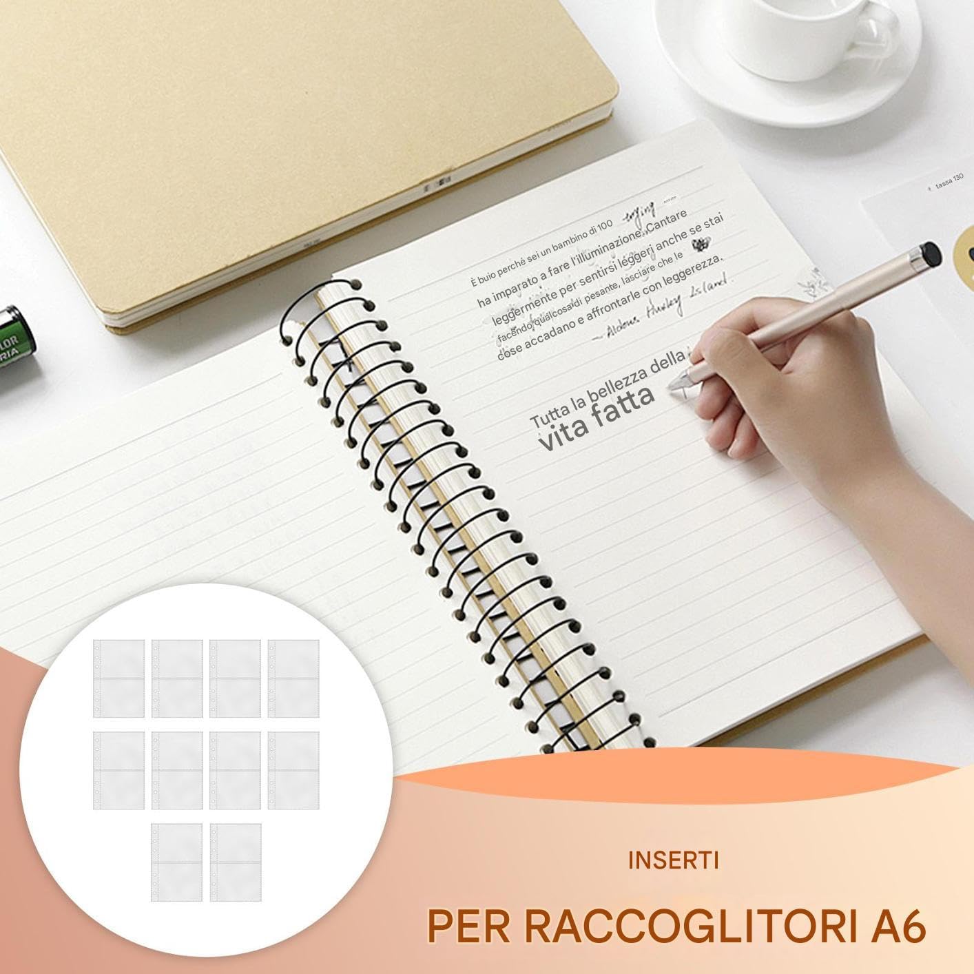 Inserti Trasparenti Per Cartella A6 A 6 Anelli - Set 10 Buste Ricaricabili Con Chiusura Sicura