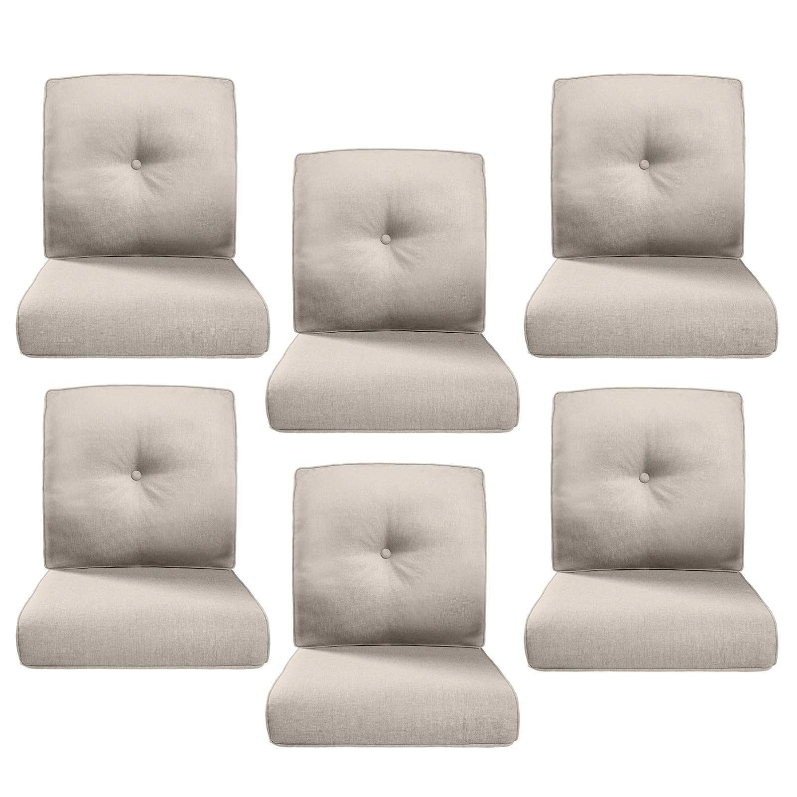 Luxury 4" Thick Outdoor Cushion Set of 6 - 22x24 Patio Furniture Cushions with 28D High-Density Foam, Water-Resistant &amp; Fade-Resistant Fabric, Removable Covers for Patio Furniture Sofa Couch -Beige