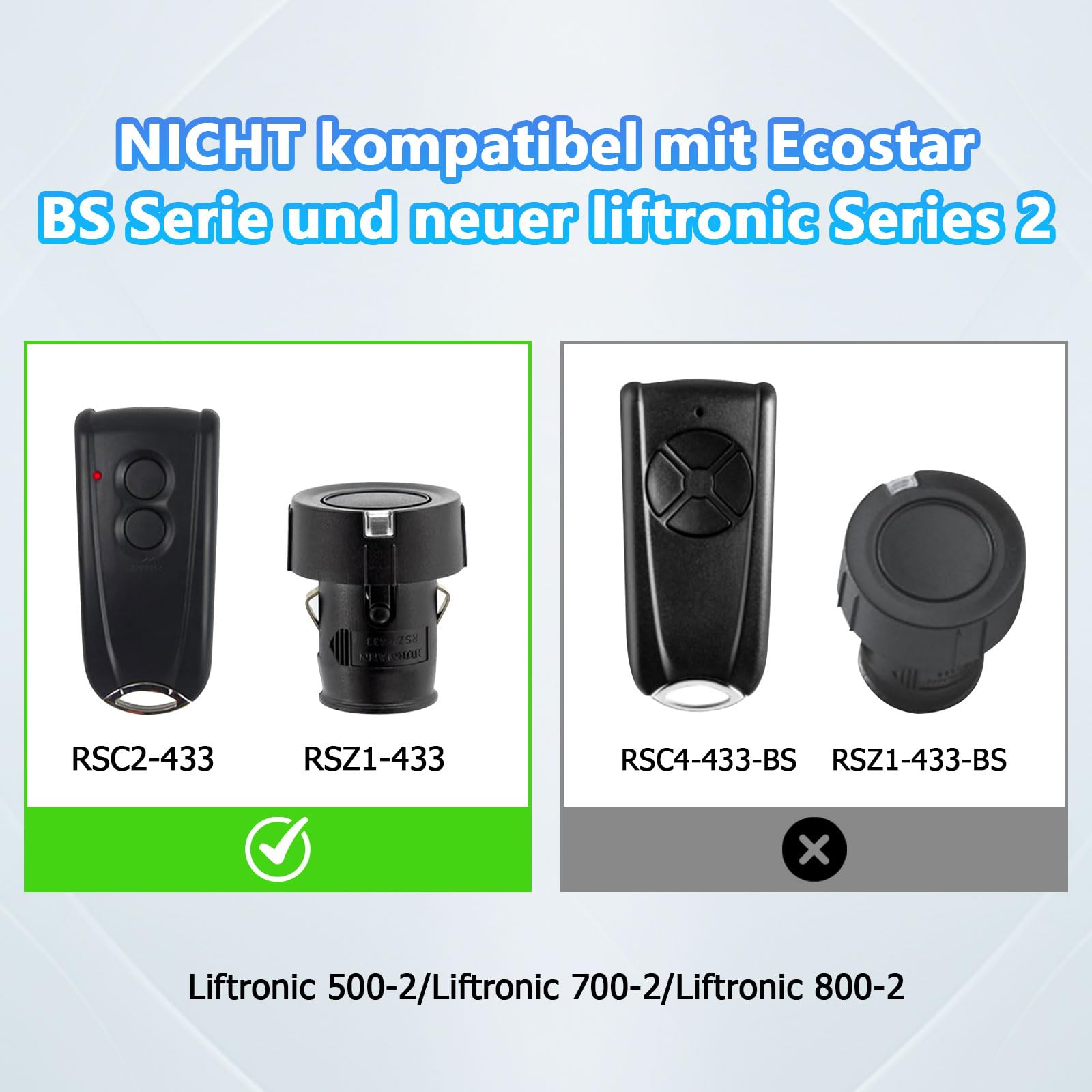 3 pezzi 433,92 MHz Telecomando per Porta da Garage per Hormann EcoStar RSC2-433 RSE2-433,RSZ1-433,Hormann Liftronic 500/700/800 per Portronic D2500/D5000/S4000（luce rossa）