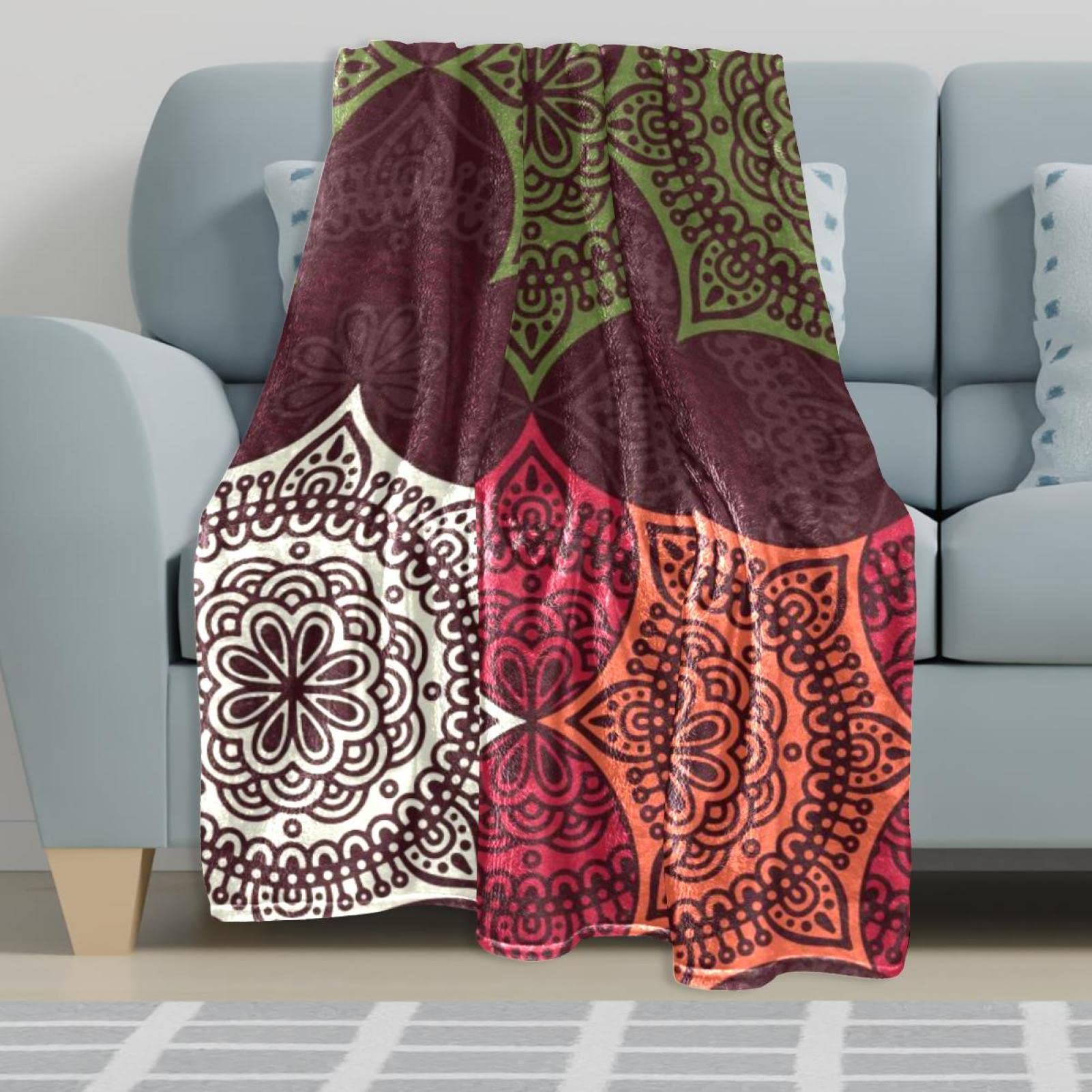 Kleur Mandala Bohemian Fleece Gooi Deken voor Bank Lichtgewicht Pluche Fuzzy