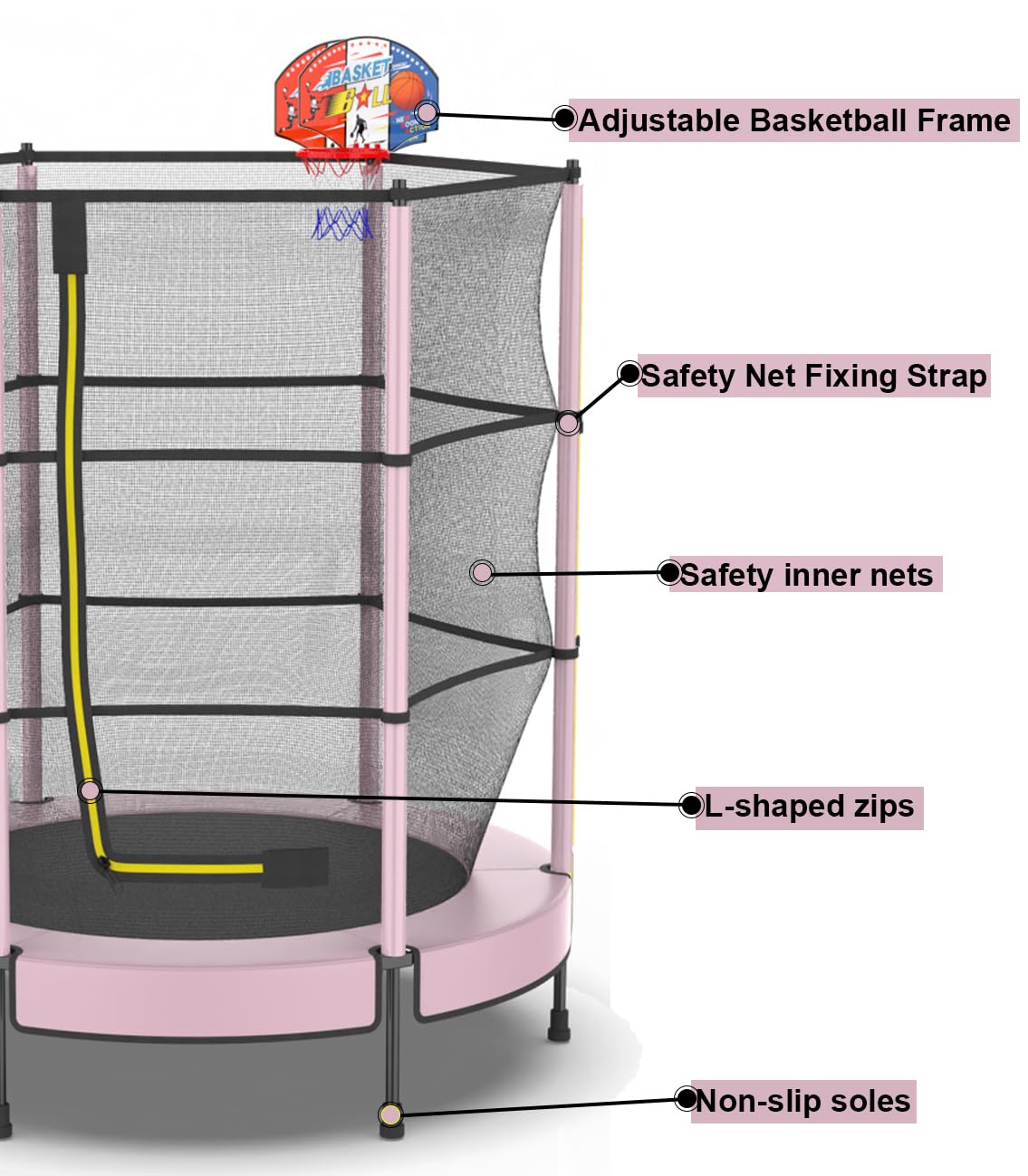 PILIN Trampoline pour Enfants avec Panier, Ø145cm Trampoline Extérieur pour Enfants avec Ressorts, Filet De Sécurité Surélevé - Cadeaux d'anniversaire pour Garçons Et Filles, Cadeaux De Noël