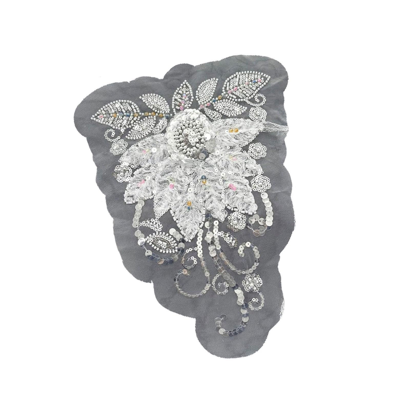Formalwear Neckline Decoration Applique with Embroidered Mesh and Bead Detail for Bridal Gown and Dress Accents Bridal Applique Formalwear Neckline Embellishment Bodice Detail Embroidered Mesh Bead