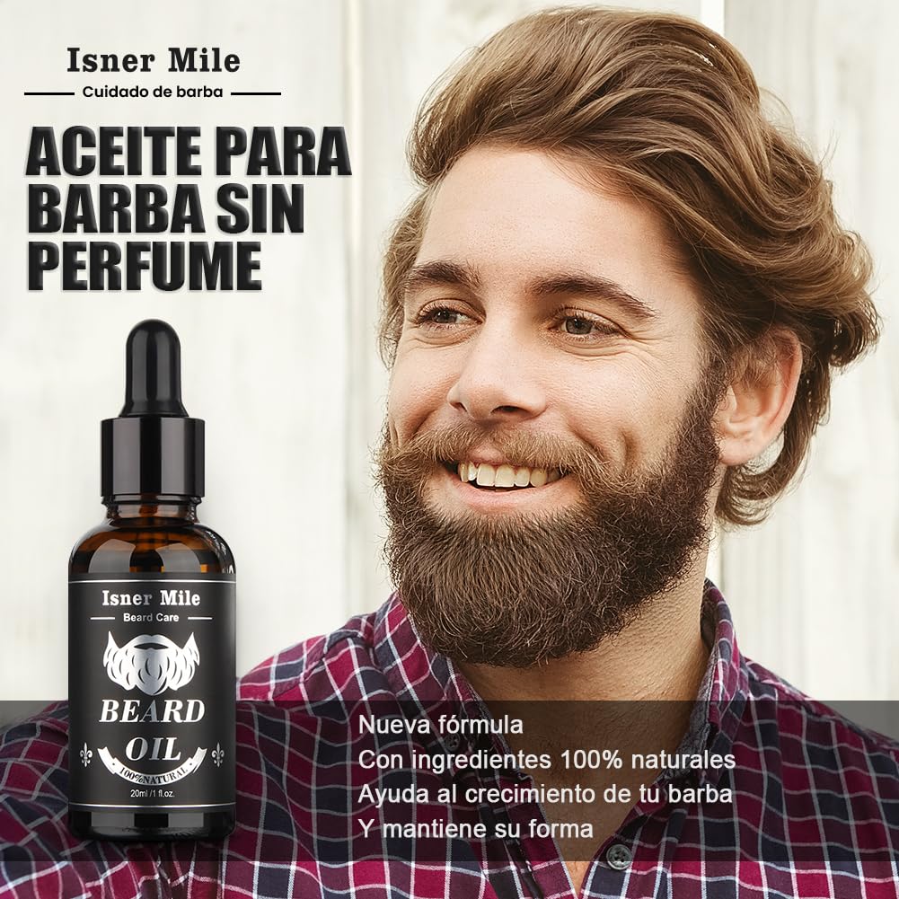 Kit Barba para Hombre, Kit Cuidado Barba Completo, Cumpleaños Navidad Set Regalos para Hombre Papá Novio con 40ML Aceites para Barba, Cepillo - Peine - Champú - Bálsamo Barba y Navaja de Afeitar