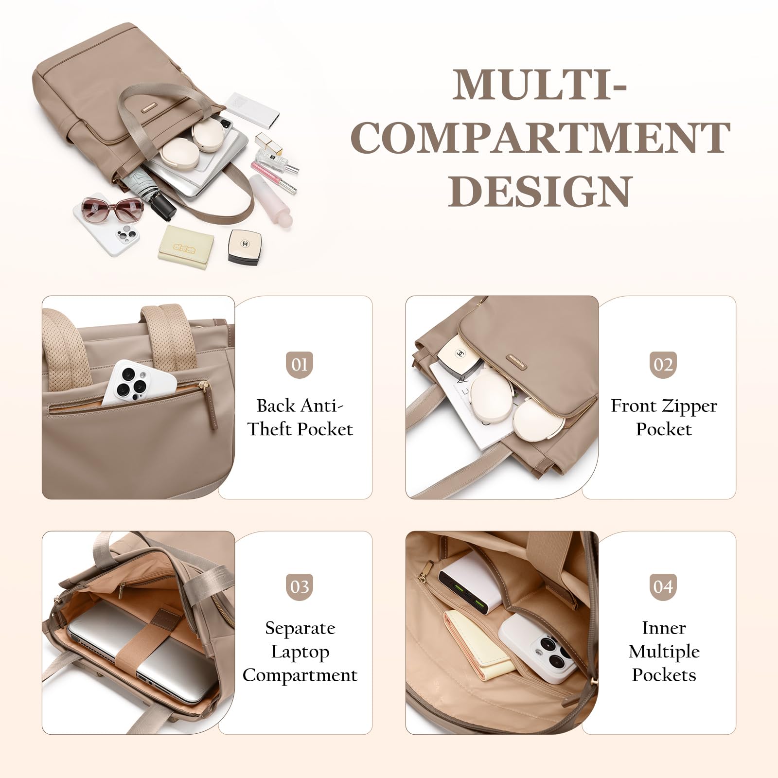 GOLF SUPAGS Zaino Convertibile per Donna Laptop Casual Travel Bag Notebook per Lavoro College Viaggi di Piacere(Champagne)