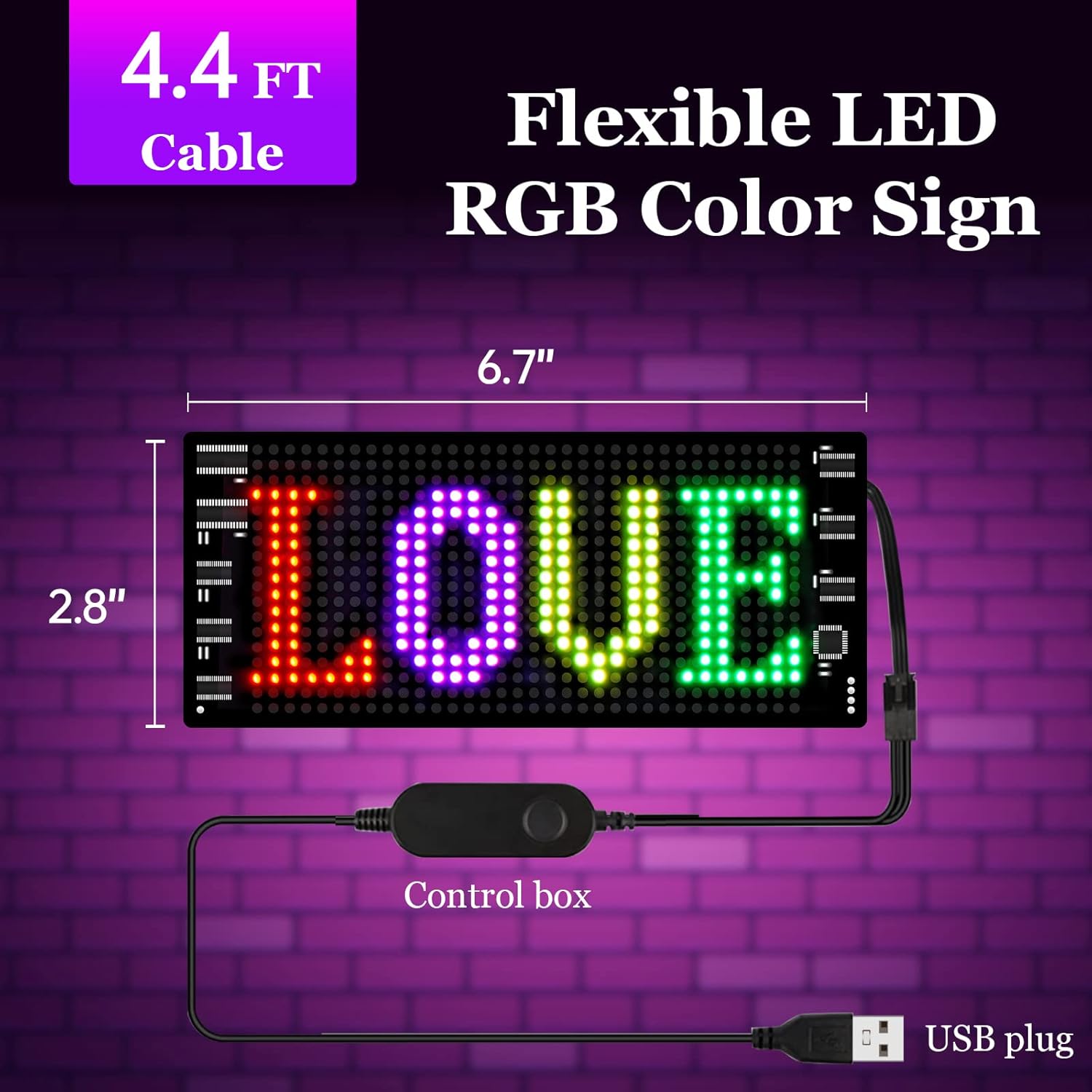 GOTUS LED Sign for Car,Scrolling LED Sign,Flexible, Bluetooth APP,DIY Design Animations,Text, Graffiti (3"x 7") - Image 3