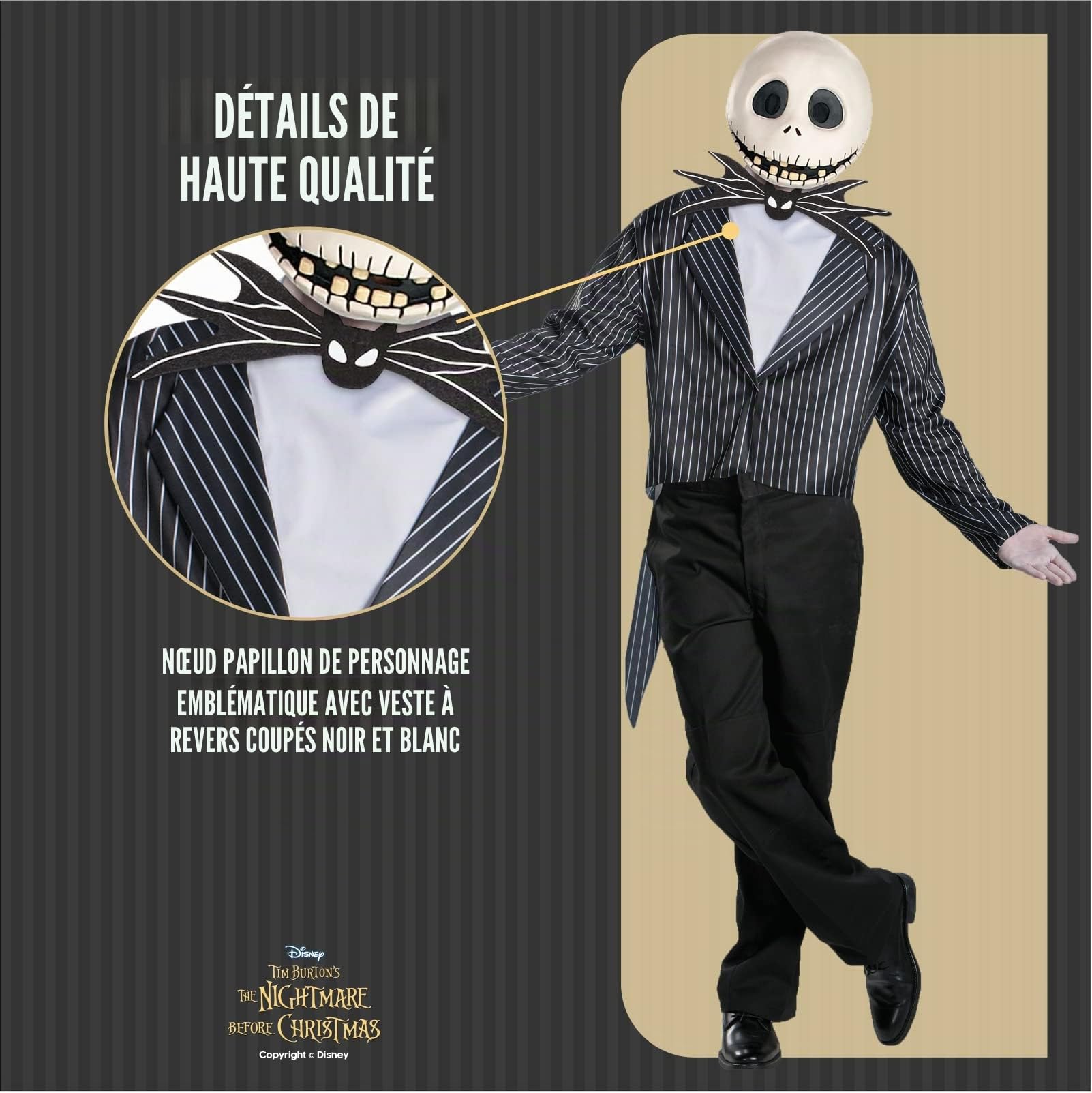 Disney The Nightmare Before Christmas - Déguisement Cosplay Adulte Jack Skellington avec Masque - Taille XL (42-46) - Licence Officielle Disney - Costume Halloween Homme Inspiré du Film de Tim Burton