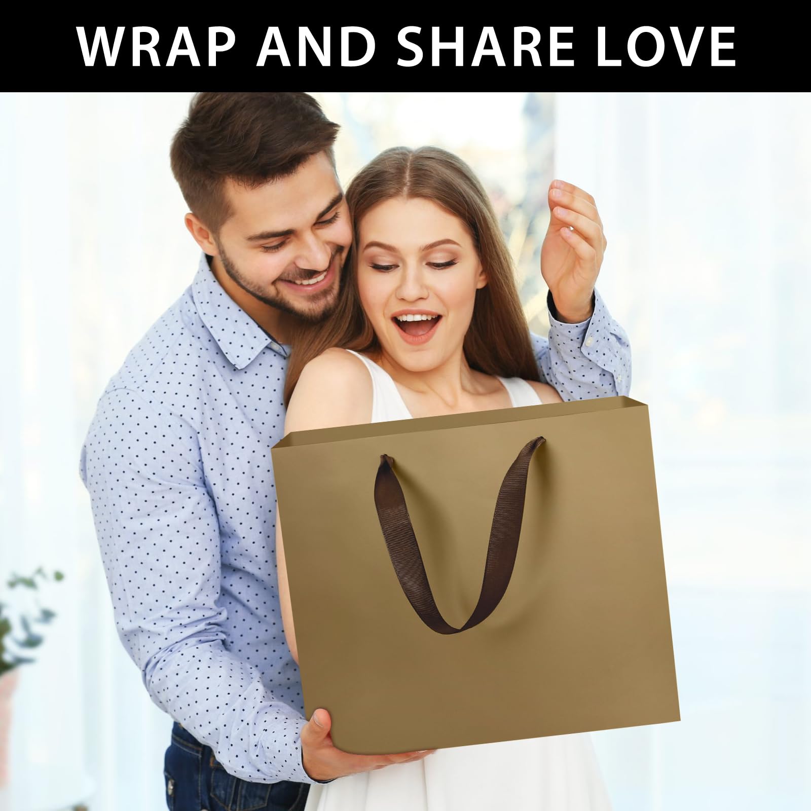 EUSOAR Bolsas Regalo - 10 Piezas Bolsas de Papel con Asas - 230GSM Bolsas Regalo Grande - L 32x11.5x28cm Kraft Marrón Cobre Paper Gift Bags - Bolsas Papel para Fiestas Cumpleaños Shopping