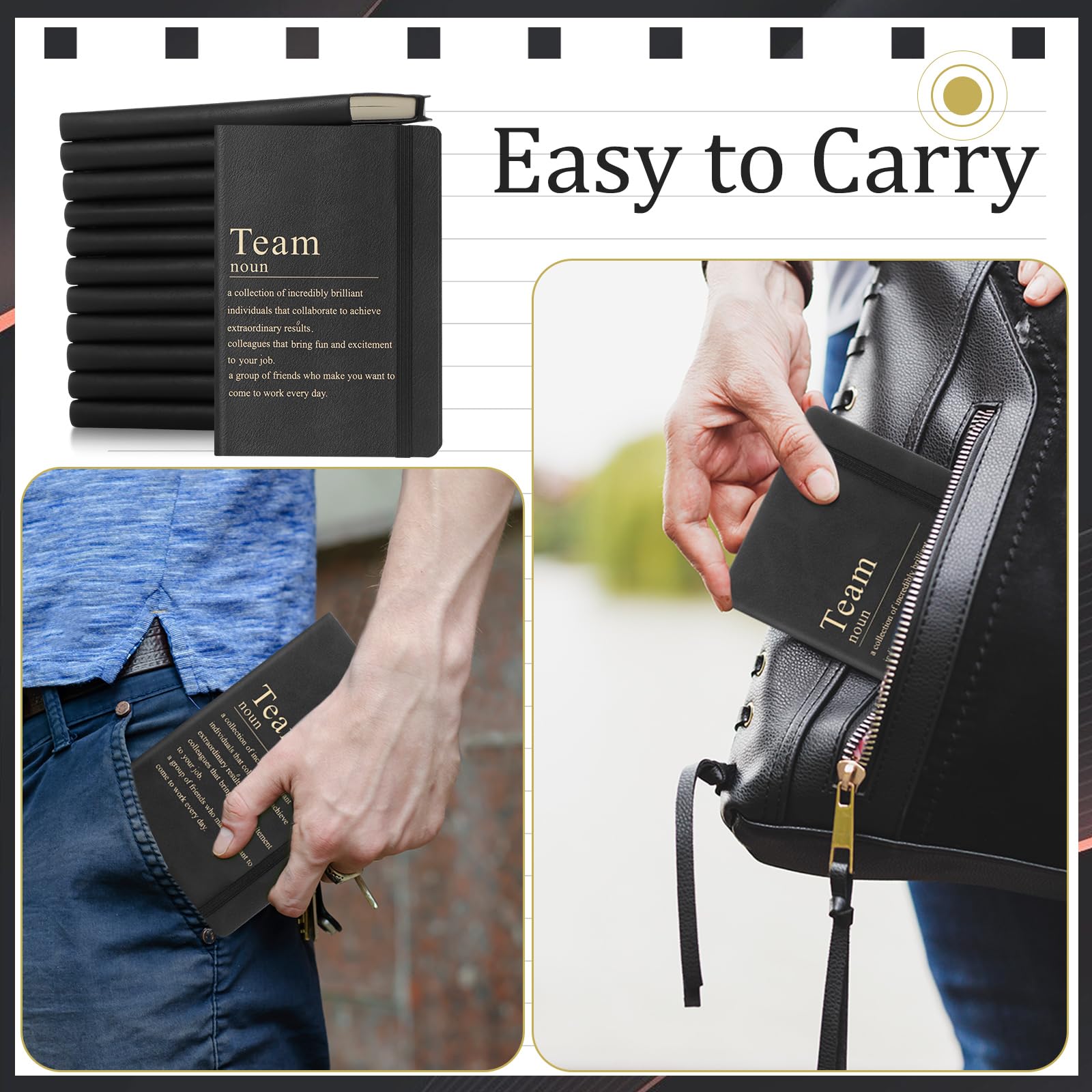 Team Appreciation Gifts Bulk Leather Inspirational Notebooks A6 Employee Journal Team Notepads Inspirational Gifts for Group Coworkers Staff Worker Nurse(Black,24 Pack)
