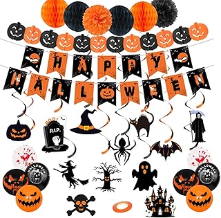 Halloween Deko Innen Set,Helloween Decoration Party Deko,Happy Halloween Banner,Luftballons,Girlande,Fledermaus,Helloween Decoration Kinderparty Accessoires