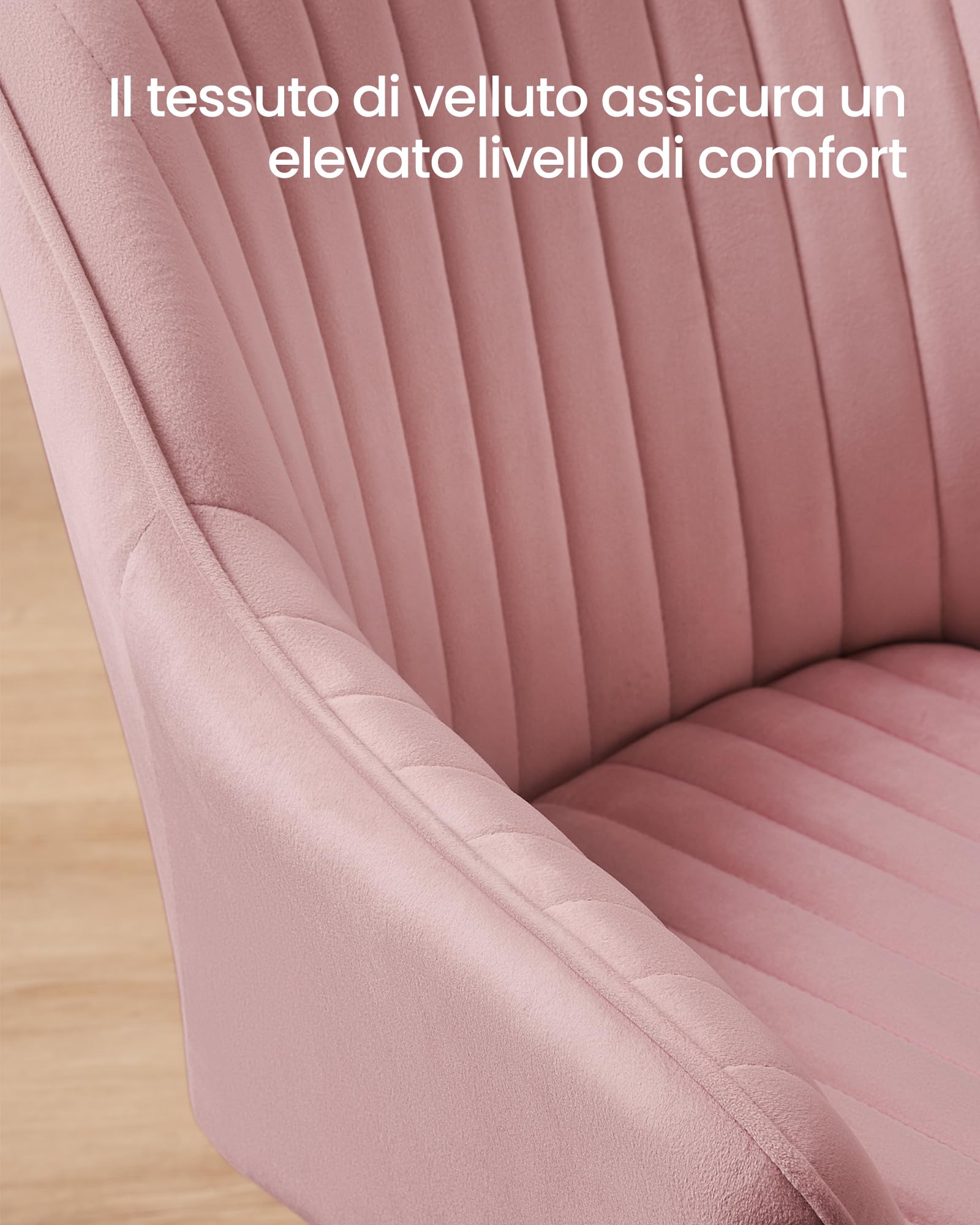 SONGMICS Sedia da Pranzo, Sedia da Cucina, Poltrona in Velluto Imbottita con Braccioli, Regge 120 kg, Gambe in Metallo, per Sala da Pranzo, Cucina, Rosa Pastello e Dorato Pallido LDC087R01
