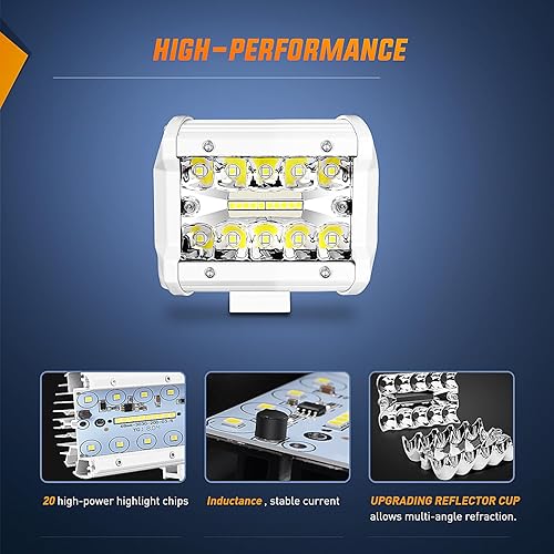 Miniatura 36 de Nilight - 2 luces LED de triple fila de 4 pulgadas, 60W y 6000LM, barra de luz para barcos y vehículos todoterreno con soporte de montaje en capó