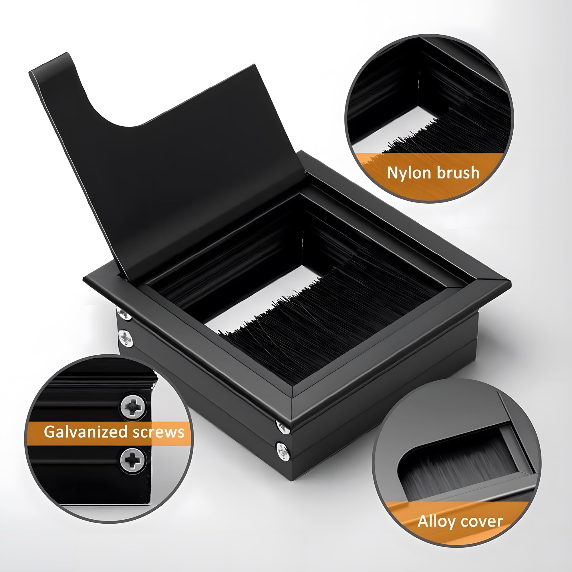 24x7 eMall 8 Cm Aluminum Office Desk Wire Cable Hole Cover with Dust Proof Brushes for Computers Work Rectangular Metal Organizer Stylish Desk Accessory Wire Manager Concealed. 80 mm x 80 mm Black 3