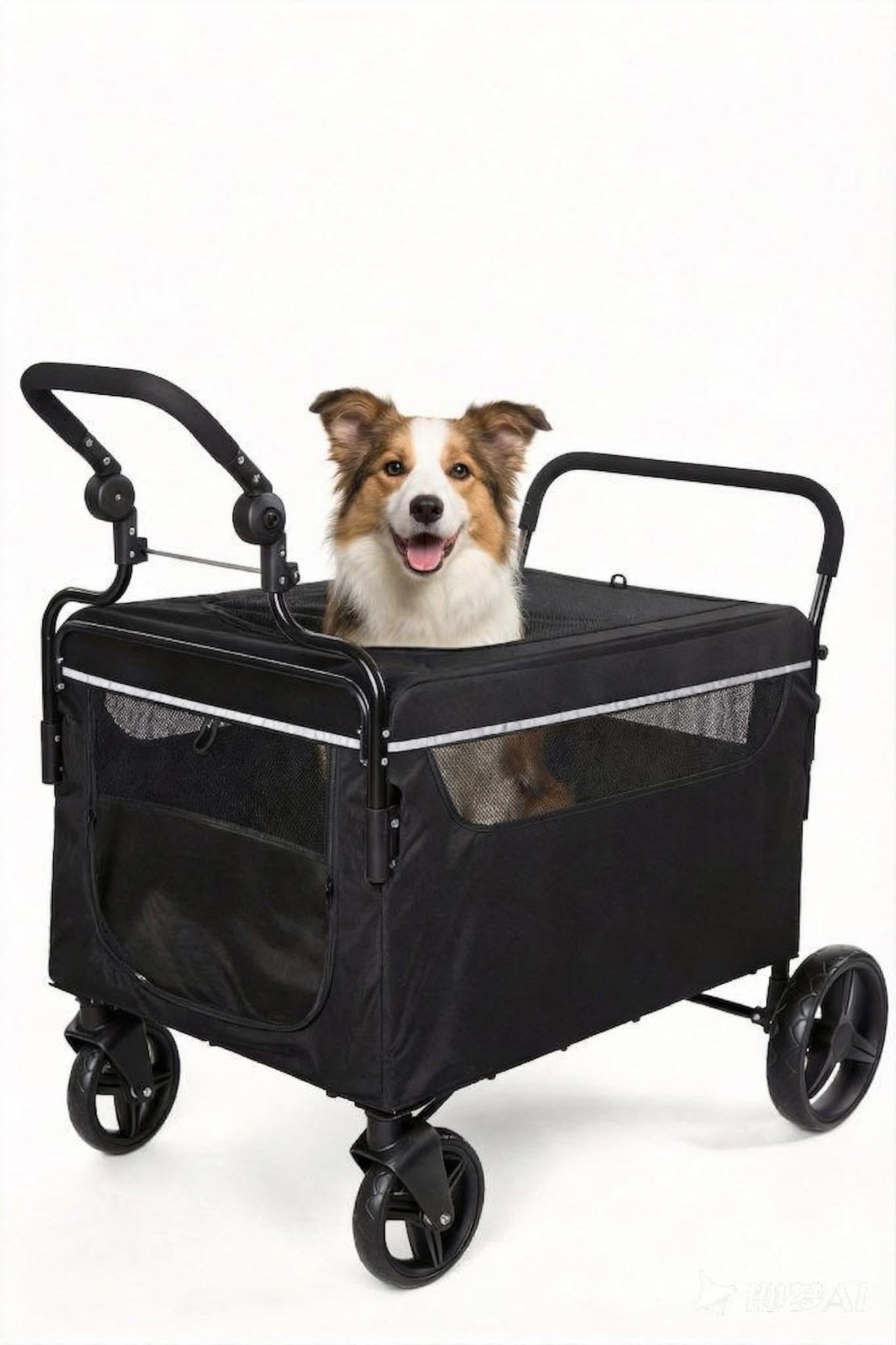 Remolque para perros plegable, carrito para perros de hasta 70 kg, freno de un paso, carro de empuje para mascotas con rampa, adecuado para camping y paseos al aire libre