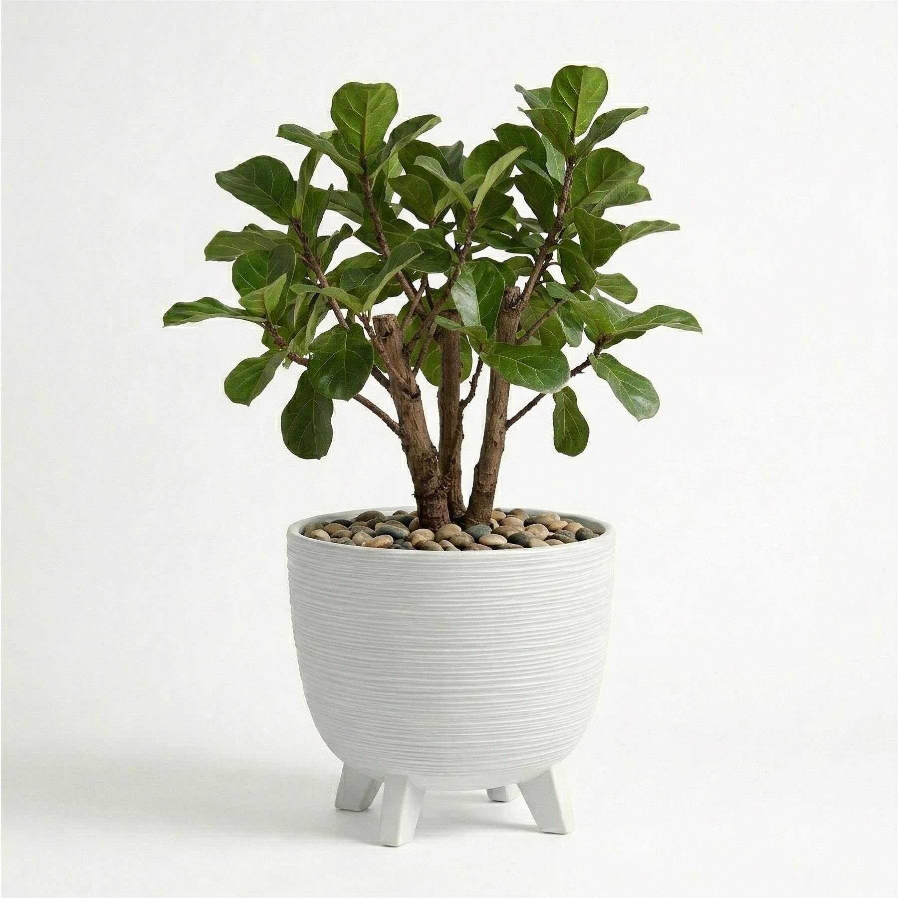 Geezy White Plant Pot With Legs, 39.5 Cm - Weather Resistant Indoor & Outdoor Planter - Modern Textured Flower Pot For Living Room, Garden & Patio