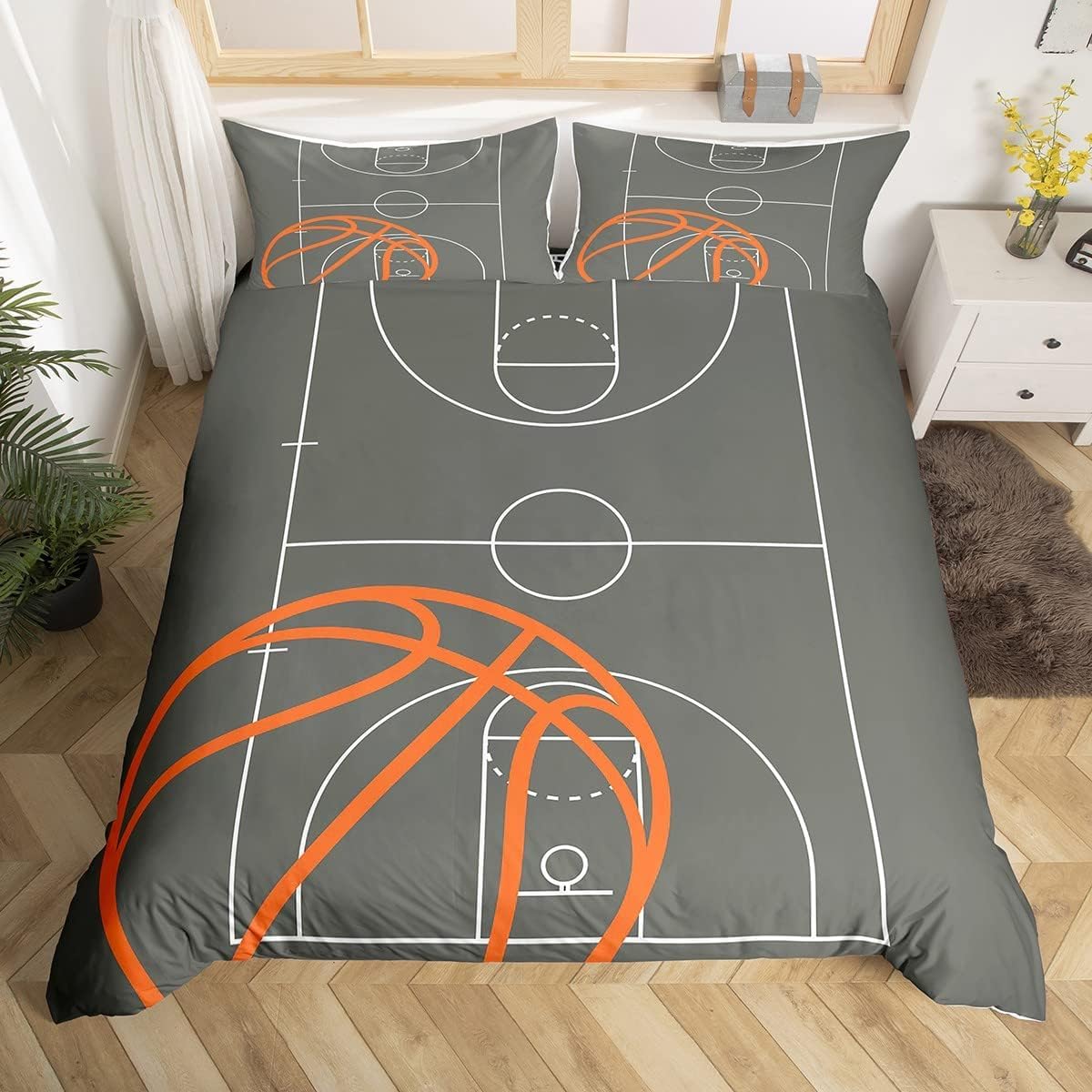 Funda Nordica Cama 90 Juvenil Infantil Baloncesto Funda Nórdica 135x200 Cancha de Baloncesto Set Ropa de Cama 3D Fundas Nordicas de Microfibra Funda Edredon con Cremallera a-9722