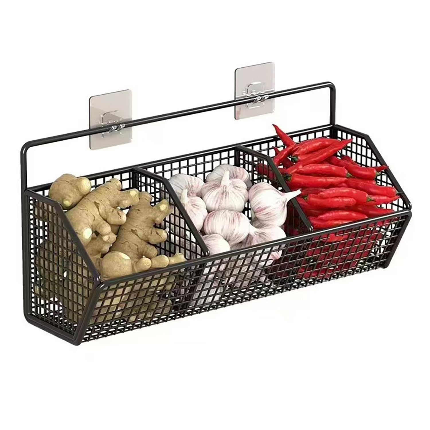 MSA Metal Wire Kitchen Rack with 3 Grid Storage Baskets | Wall Mounted Multipurpose Organizer for Fruits, Vegetables, Onion, Potato, Snacks, Pantry, Laundry & Bathroom Storage-image-11