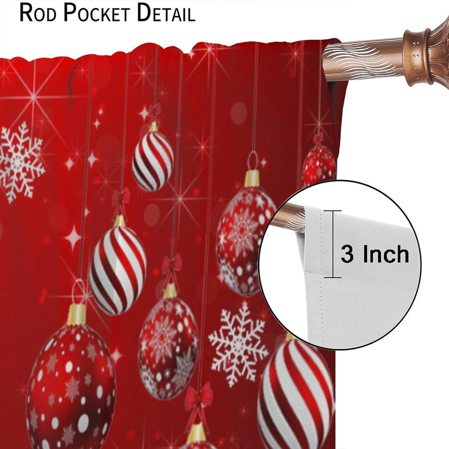 Christmas Curtains for Living Room,Xmas Merry Christmas Ball New Year Holiday Party Pattern Print Bedroom Living Room Rod Pocket Window Drapes 2 Panels W42xL45 Inch Blackout