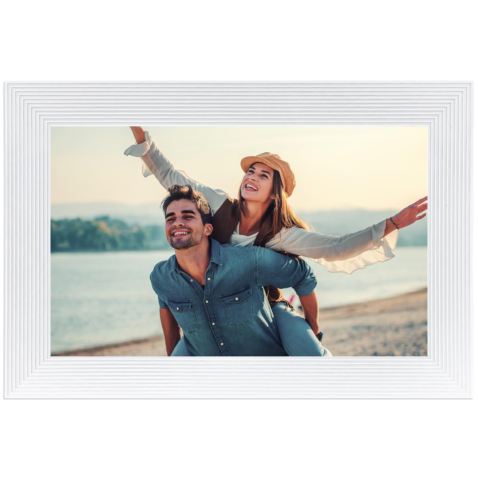 Frameo WLAN Digitaler Bilderrahmen 10.1 Zoll 1280x800 Touchscreen 16 GB Speicher Automatische Drehung Wandmontage weiß