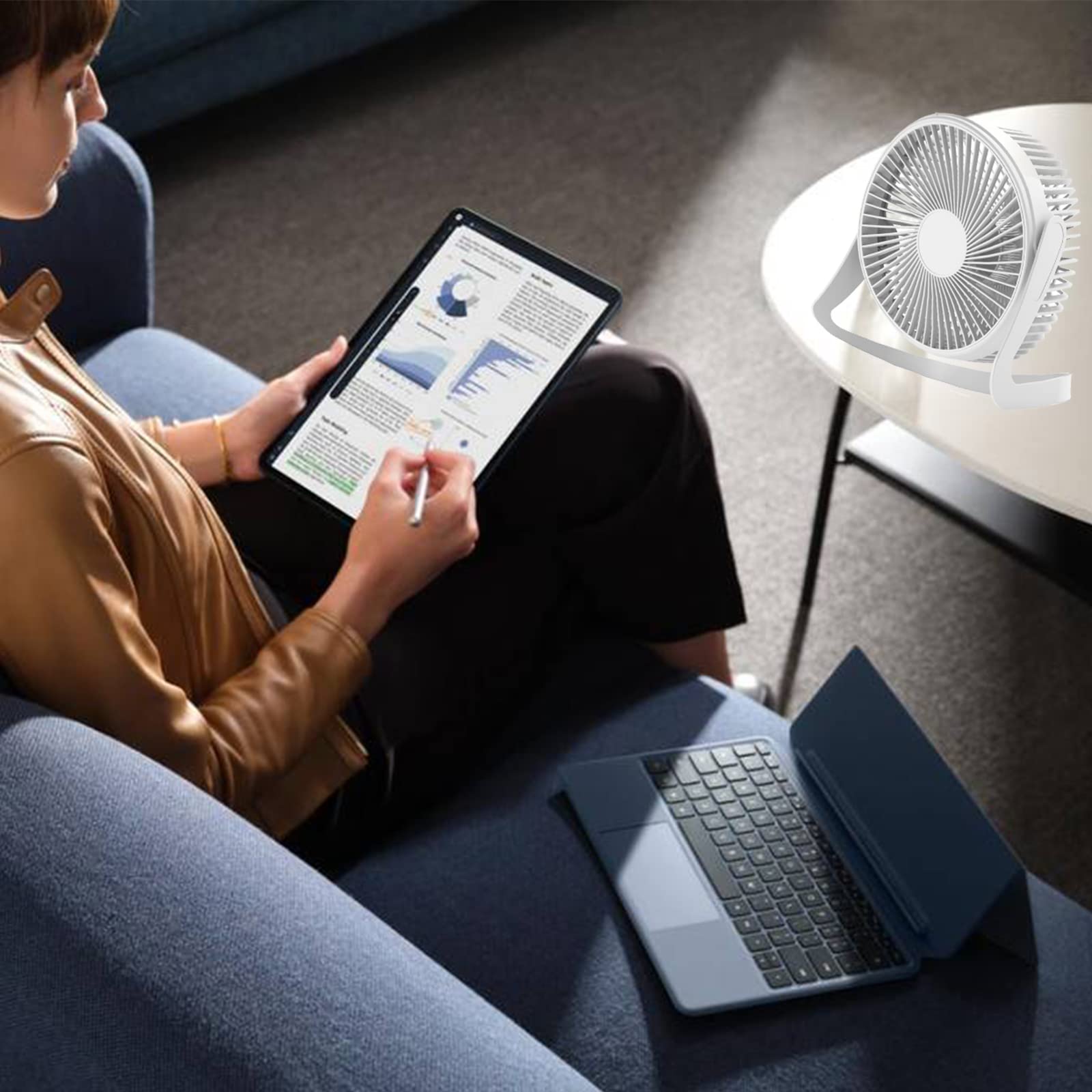 Small Fan 6” USB Desk Fan 2 Speeds Strong Airflow Quiet Operation Cradle Floor Fan 360° Rotate Portable Personal Table Fan for Home,office, Bedroom (Dark Blue,31inch Cord)