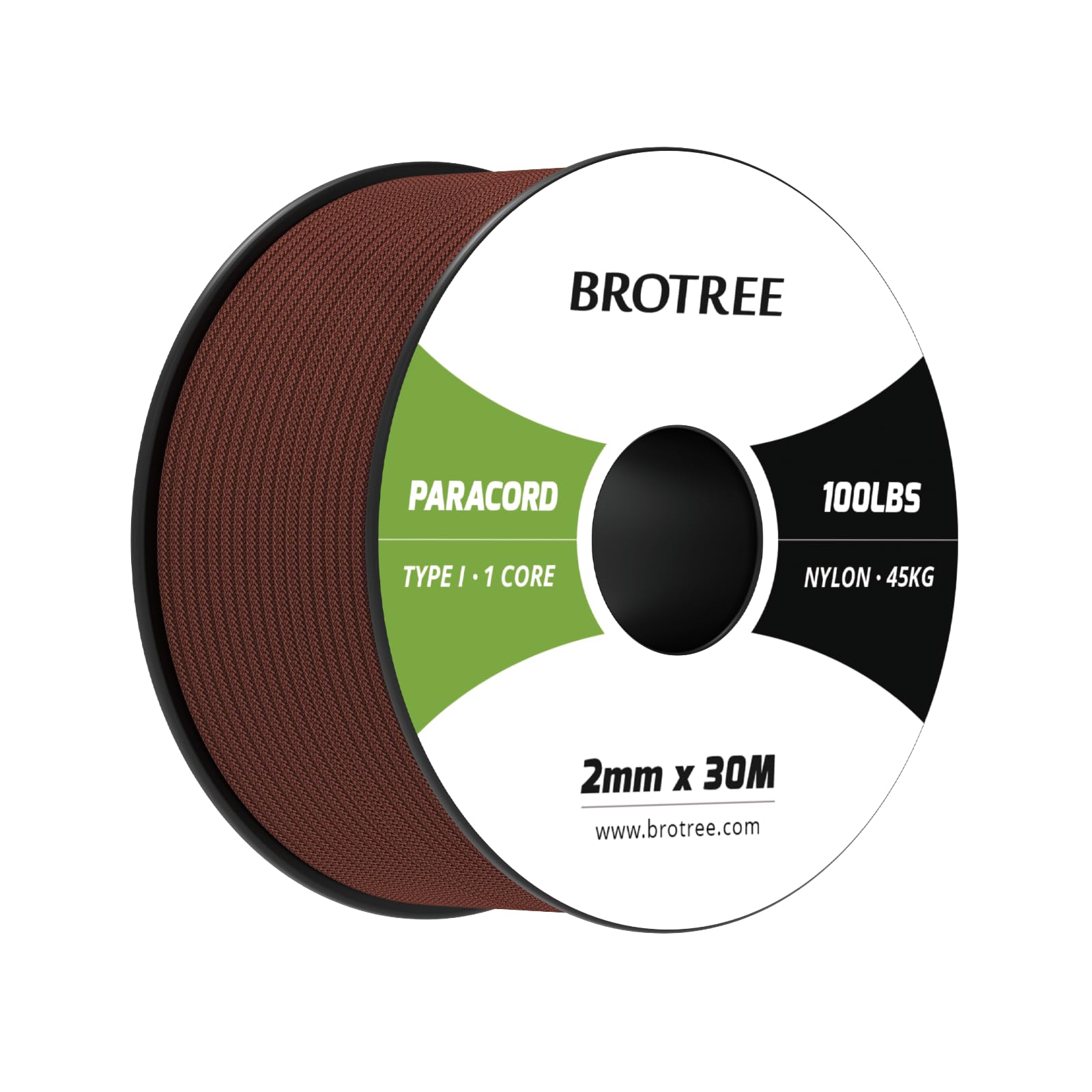Brotree Paracord 2mm 30M 100% Nylon Rope 1 Strand Parachute Cord for Outdoor, Craft, DIY - 45kg Breaking Load (Chocolate Brown)