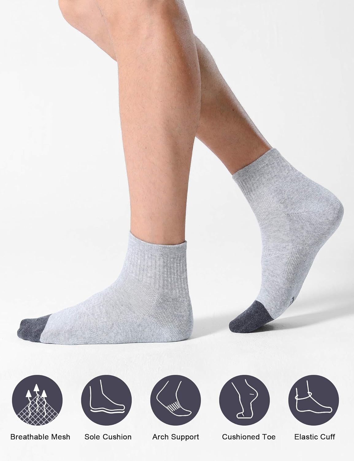 CS CELERSPORT 6 Pack Men's Ankle Socks with Cushion Athletic Running Socks - Image 3