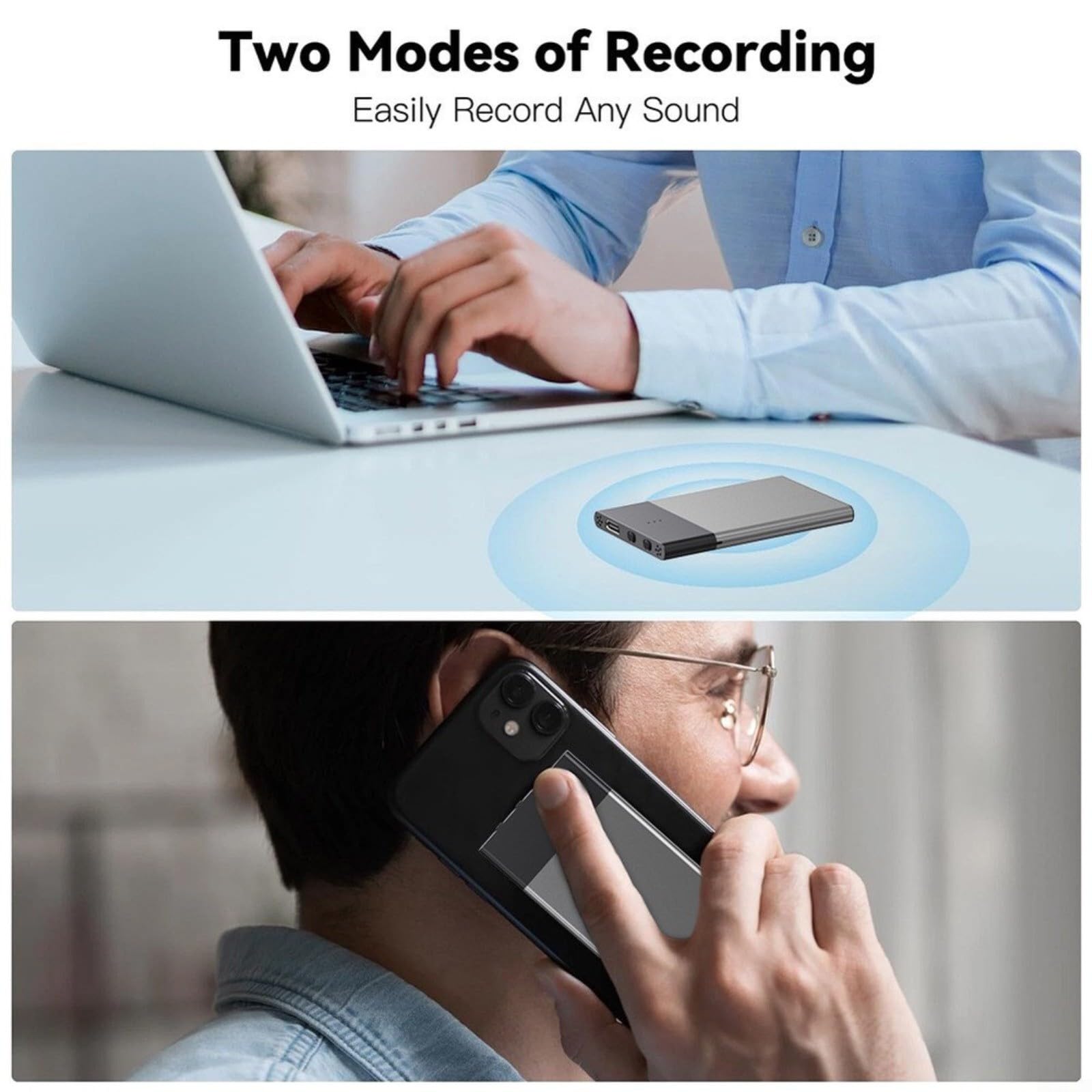 Ai Voice Recorder, Echtzeit-Transkription, 108 Sprachübersetzung, Telefonanrufaufzeichnung für iPhone, ideal für Interviews und Reisen (32 GB)