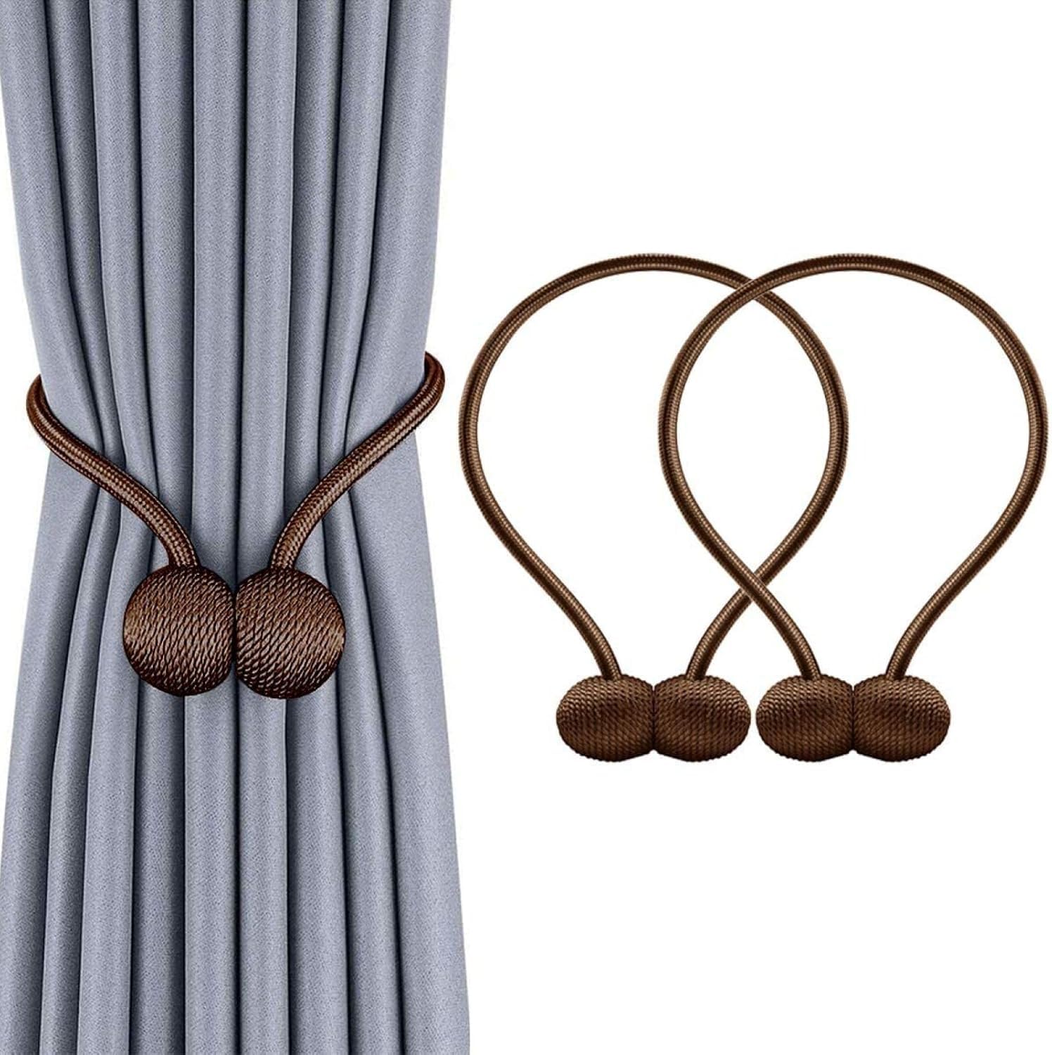 INOVERA (LABEL) 2 Pieces Window Curtain Tiebacks Drapery Hold-Backs Band for Home Office Decorative (Pair 1,Coffee)