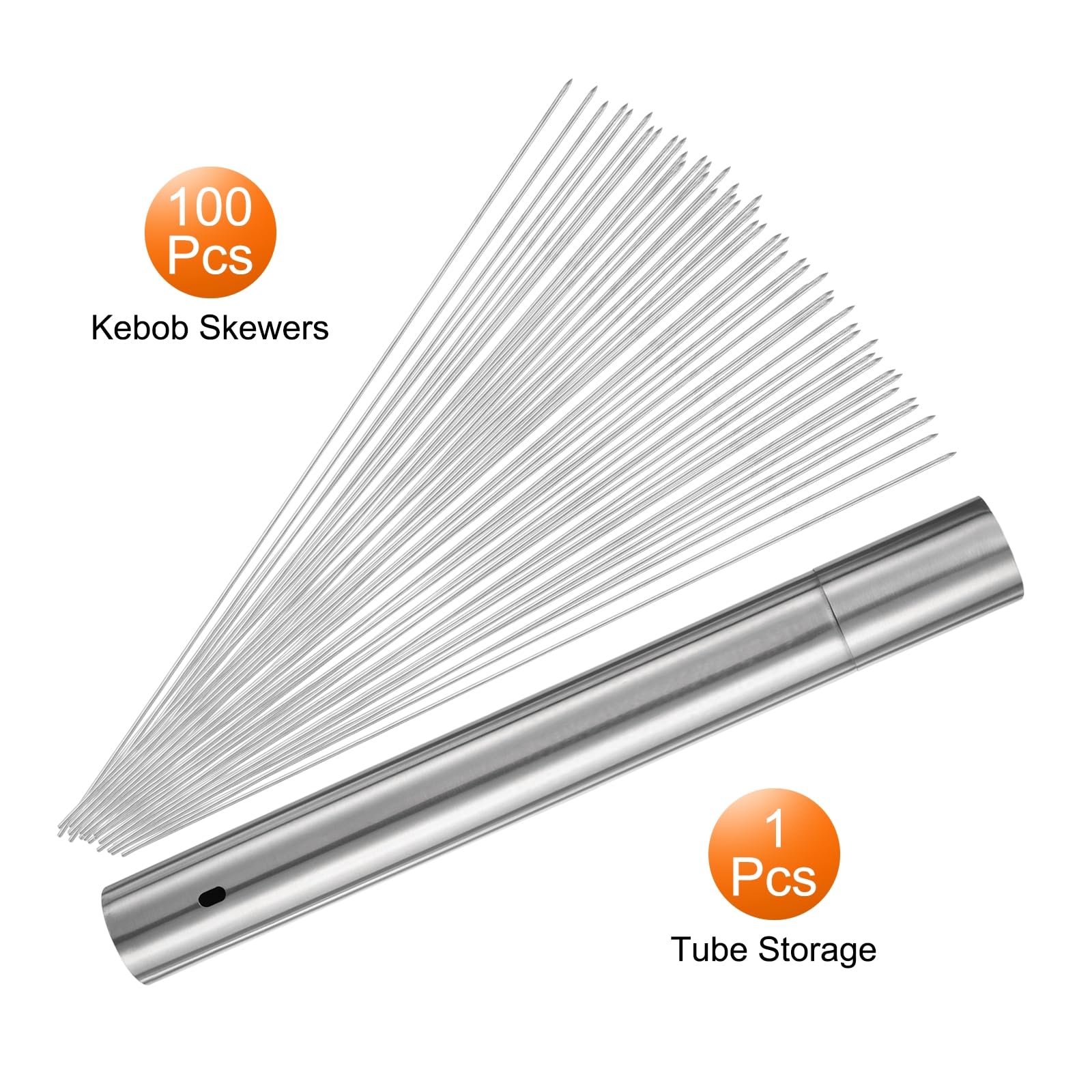 QUARKZMAN 100Pz Spiedini Acciaio 40cm x 5cm Spiedo per Barbecue Metallo Rotondi Acciaio Inox Riutilizzabili Grigliate Arrosticini Aperto con Tubo Conservare per Carne Frutta Verdura