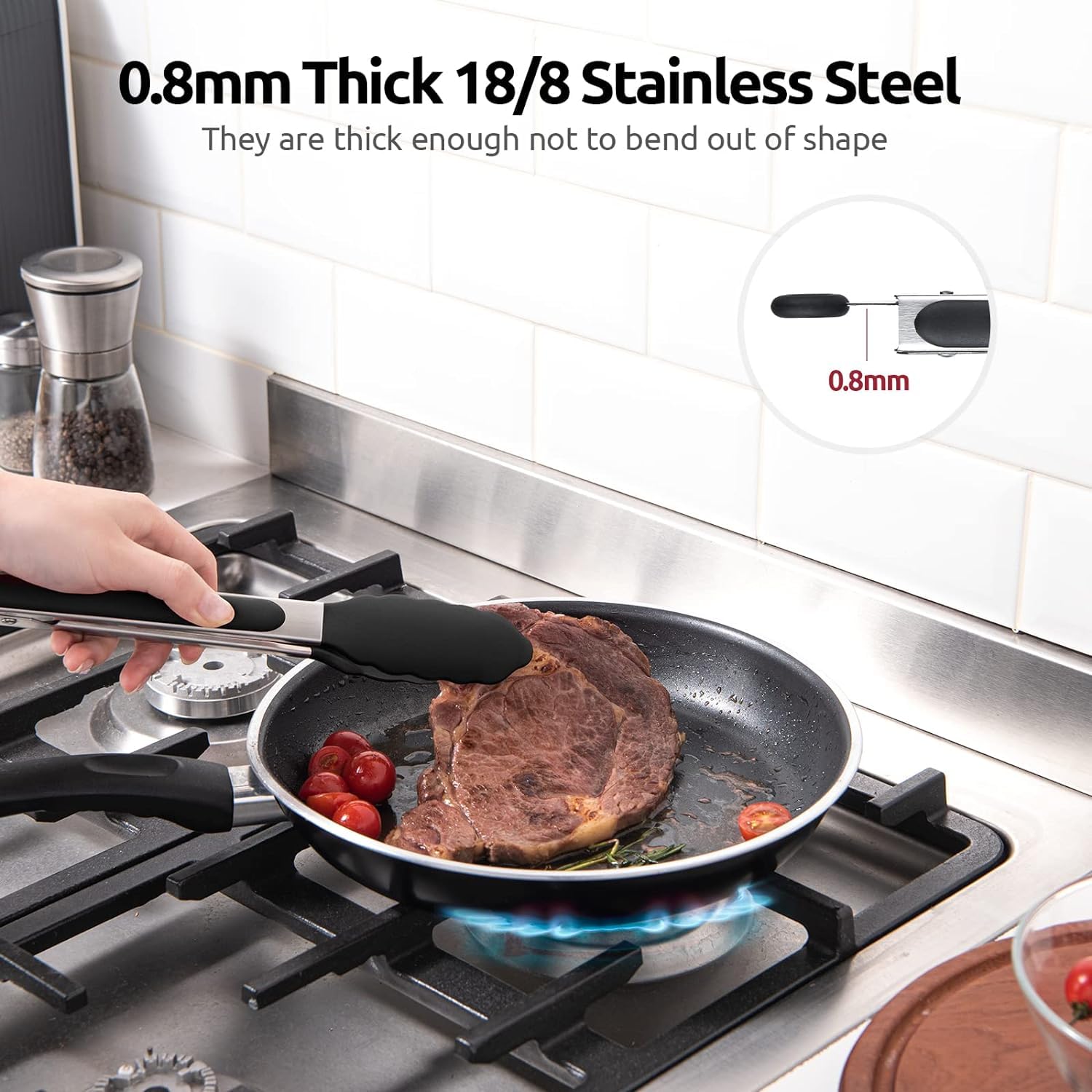 Baker Home Siyah Silikon Uçlu Mutfak Maşası - 23 cm, Asma kilit sistemli paslanmaz çelik sap, Kolay Kavrama, Mangal, Salata, Makarna, Barbekü, Kamp için Uygun