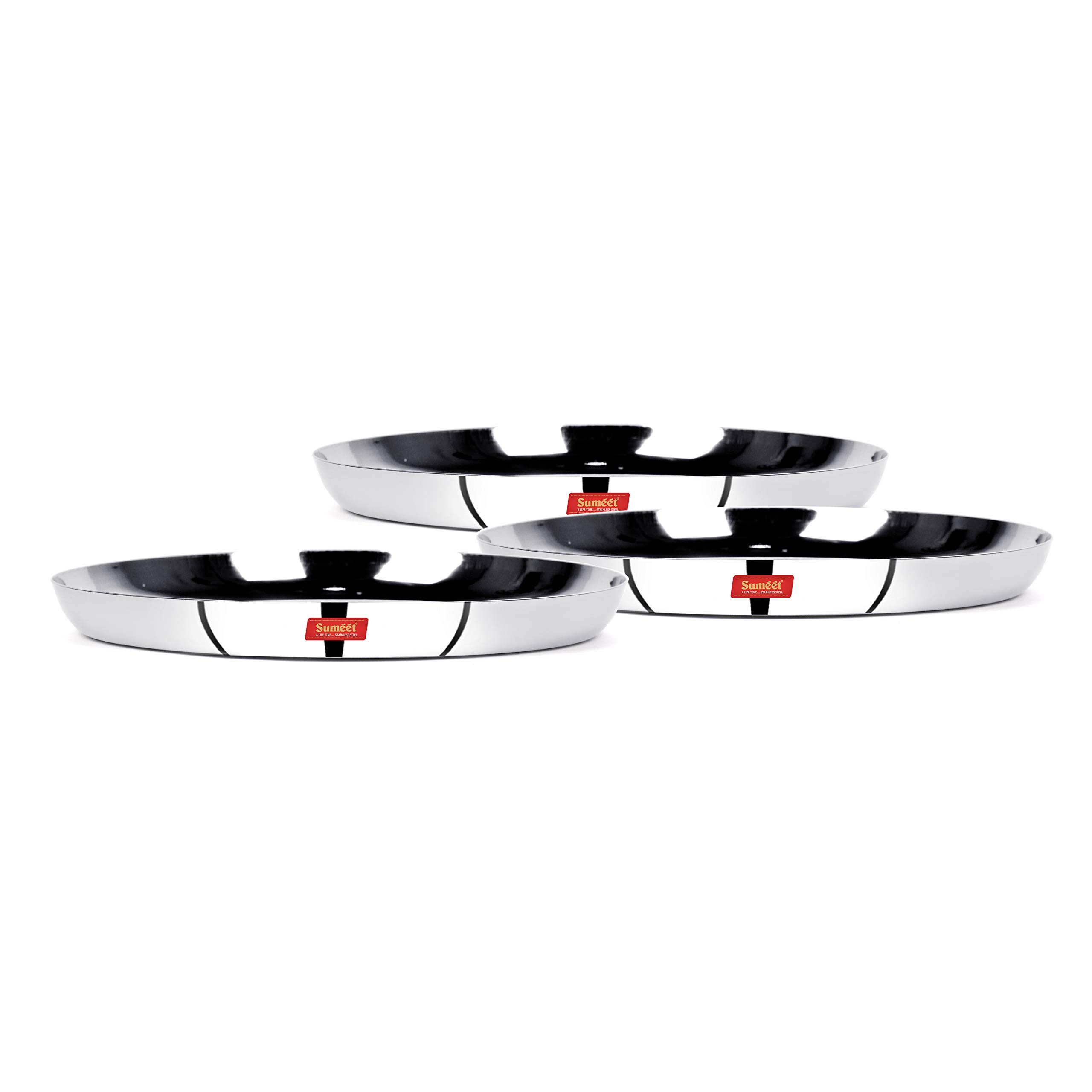 Sumeet Stainless Steel Apple Shape Heavy Gauge Snack Plates with Mirror Finish -22.8Cm Dia - Set of 3 Pcs - Image 5 thumbnail