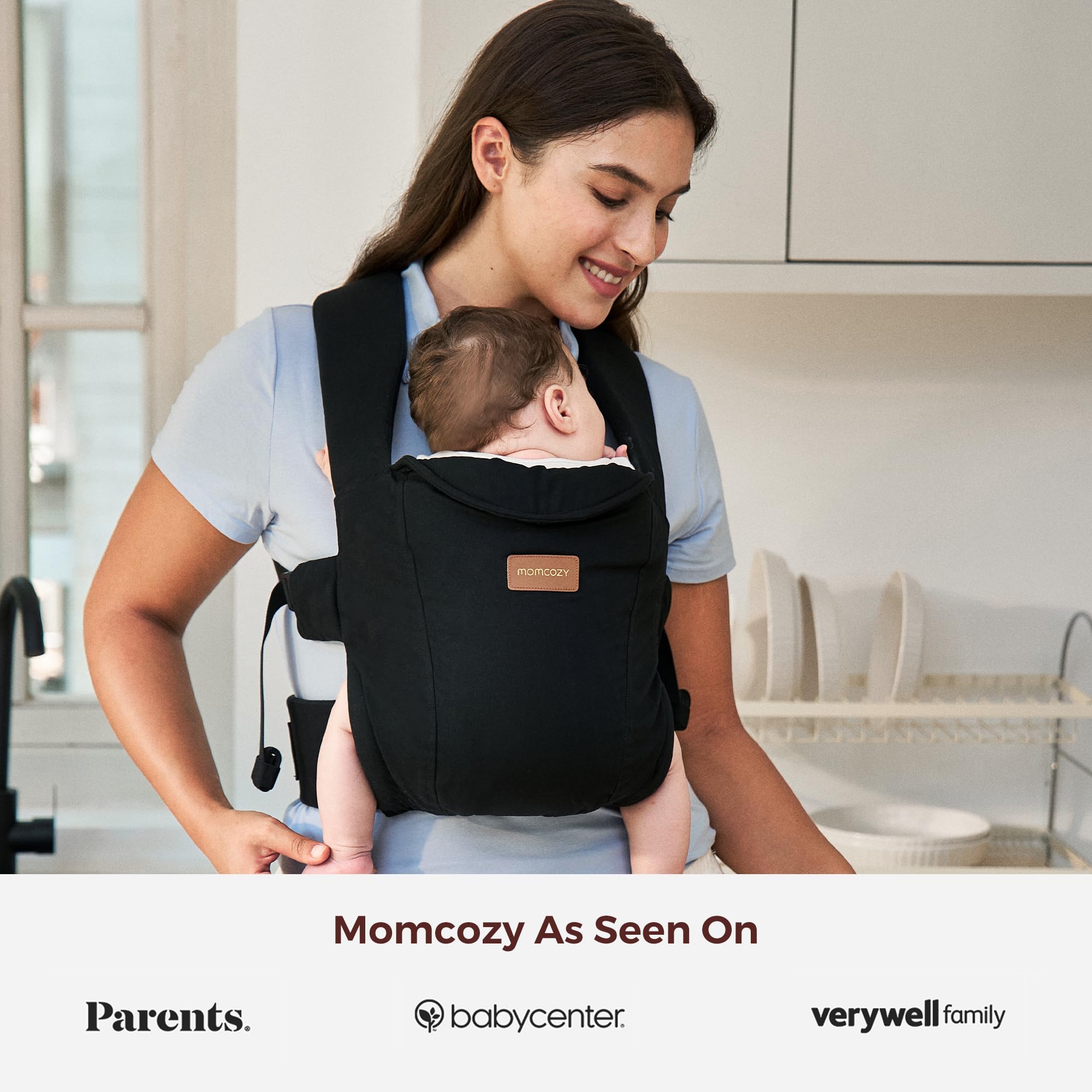 Momcozy Newborn Carrier WeeSnug- Lightweight and Cozy Comfort for 3.2-11.3kg, Ergonomic Cross-Back Support, Effortless to Put On, Hands-Free Baby Carrier with Lumbar Support, Black — view 5