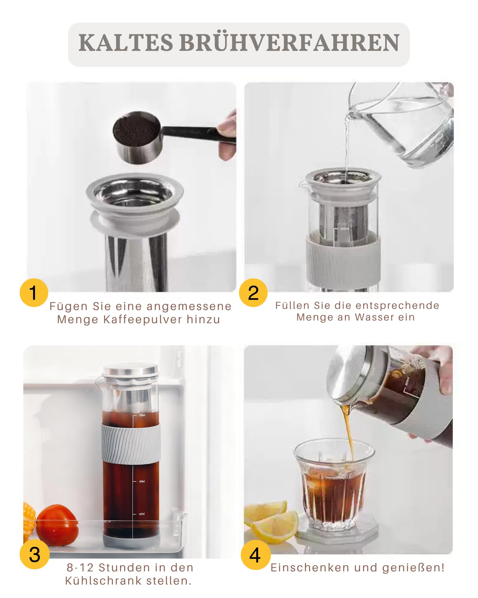 JanYoo Cafetière à piston 800 ml acier inoxydable 304 filtre silicone bec verseur café glacé