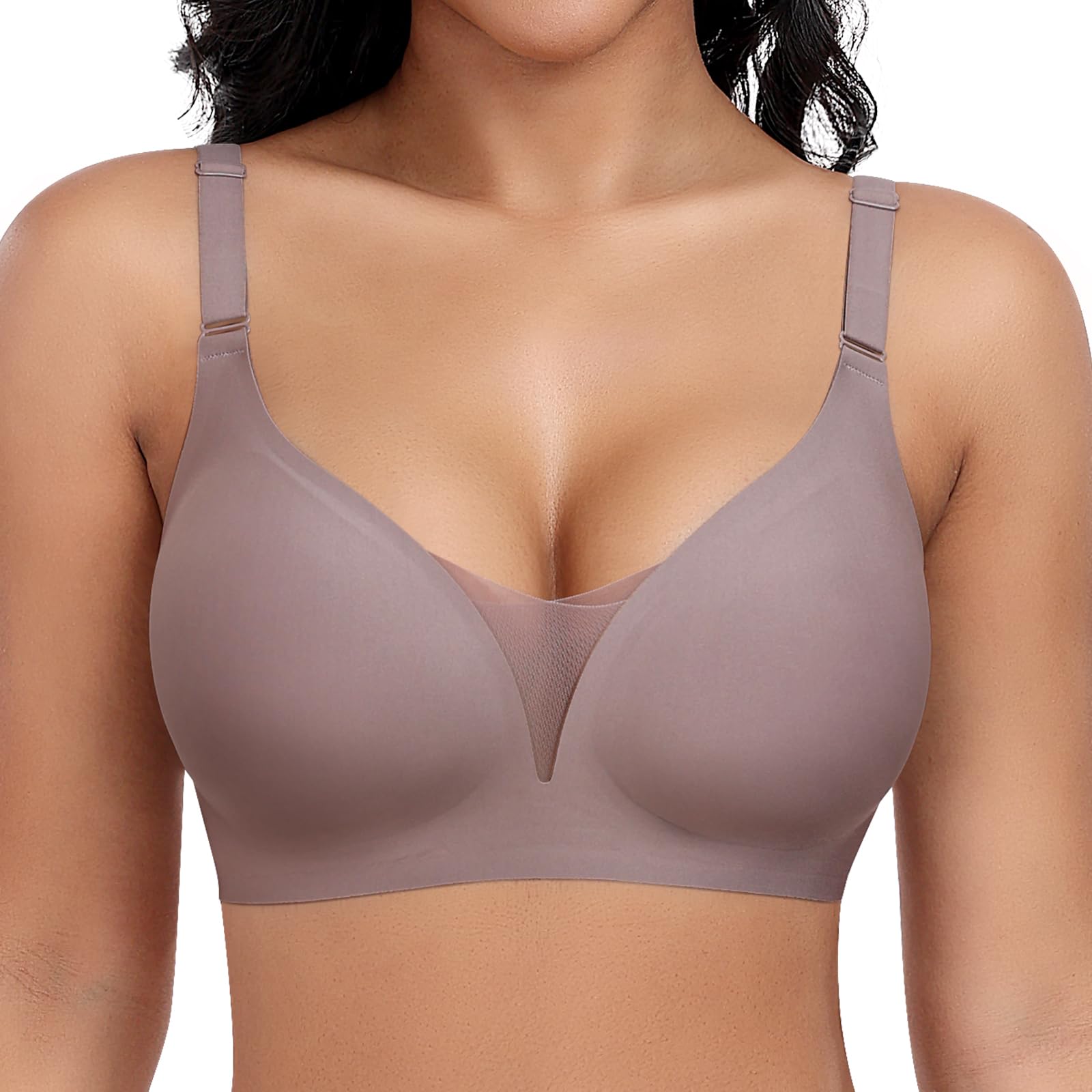 Jiuday Women's Bra without Underwire Large Breasts Strong Hold Push Up Bra without Underwire Seamless Comfortable Classic Soft Seamless Non-Wired T Shirt Bra Padded Mesh Bralette